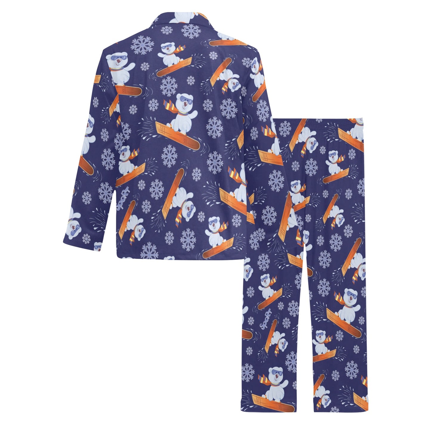 Snowboard Bear Print Design LKS305 Men's Long Pajama Set