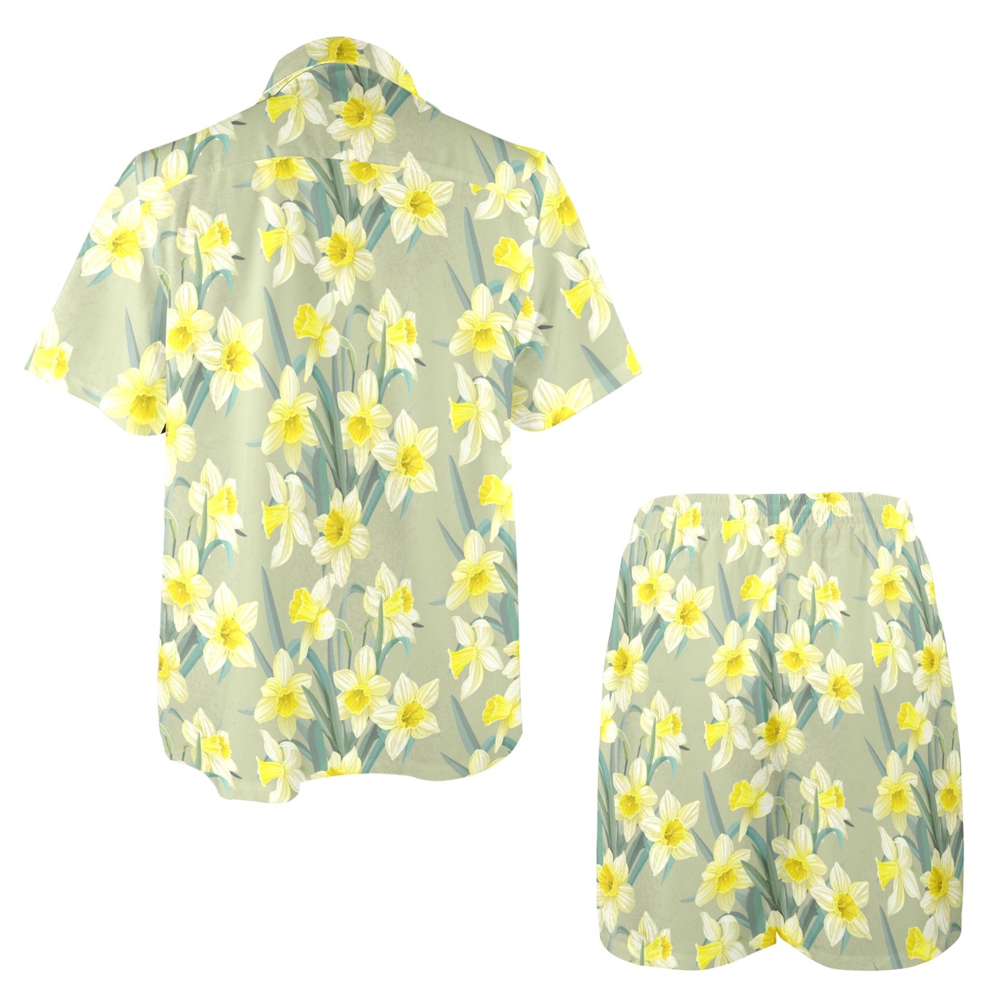 Daffodils Pattern Print Design DF01 Men's Beach Shirt and Shorts Set