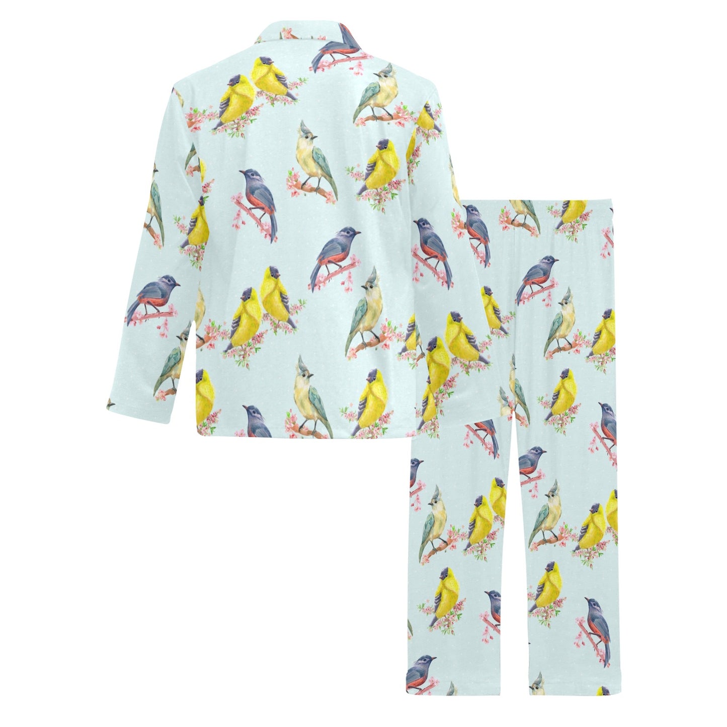 Bird Sweet Themed Print Pattern Men's Long Pajama Set