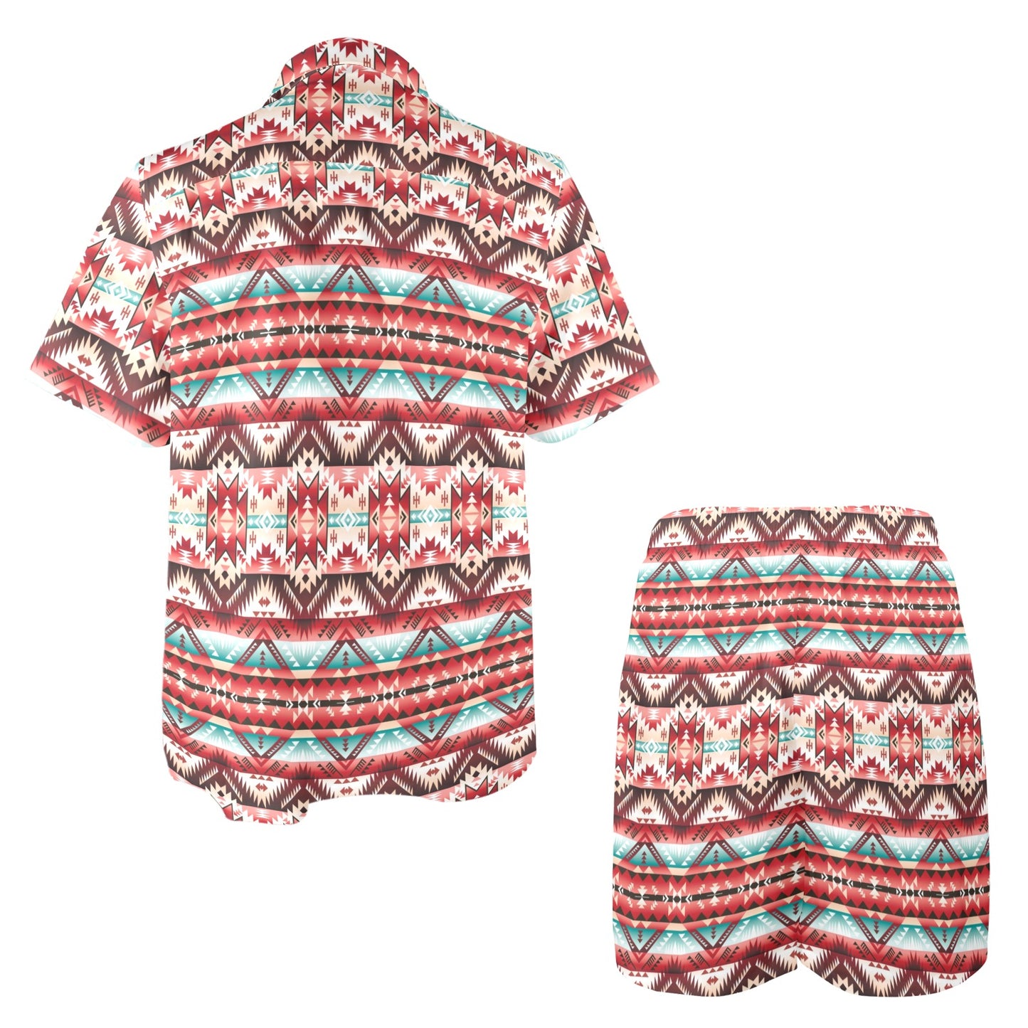 Aztec Western Style Print Pattern Men's Beach Shirt and Shorts Set