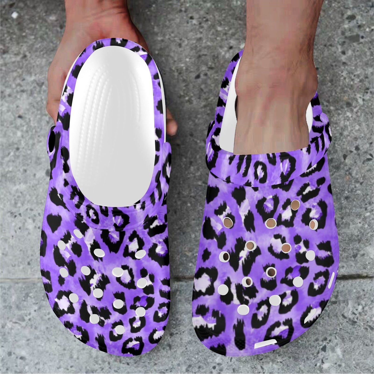 Leopard Purple Skin Print Unisex Clogs Shoes