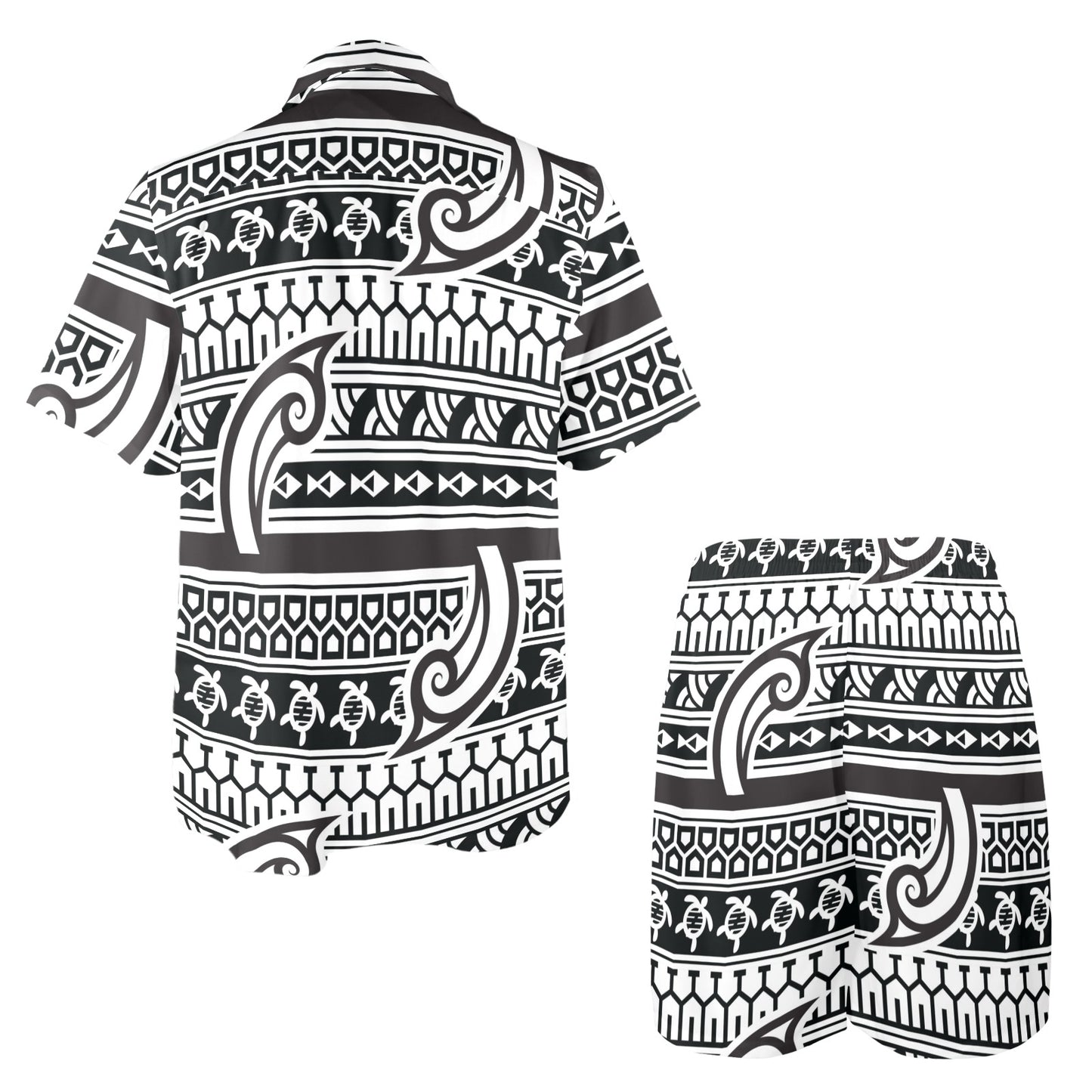 Samoan Style Print Design LKS305 Men's Beach Shirt and Shorts Set
