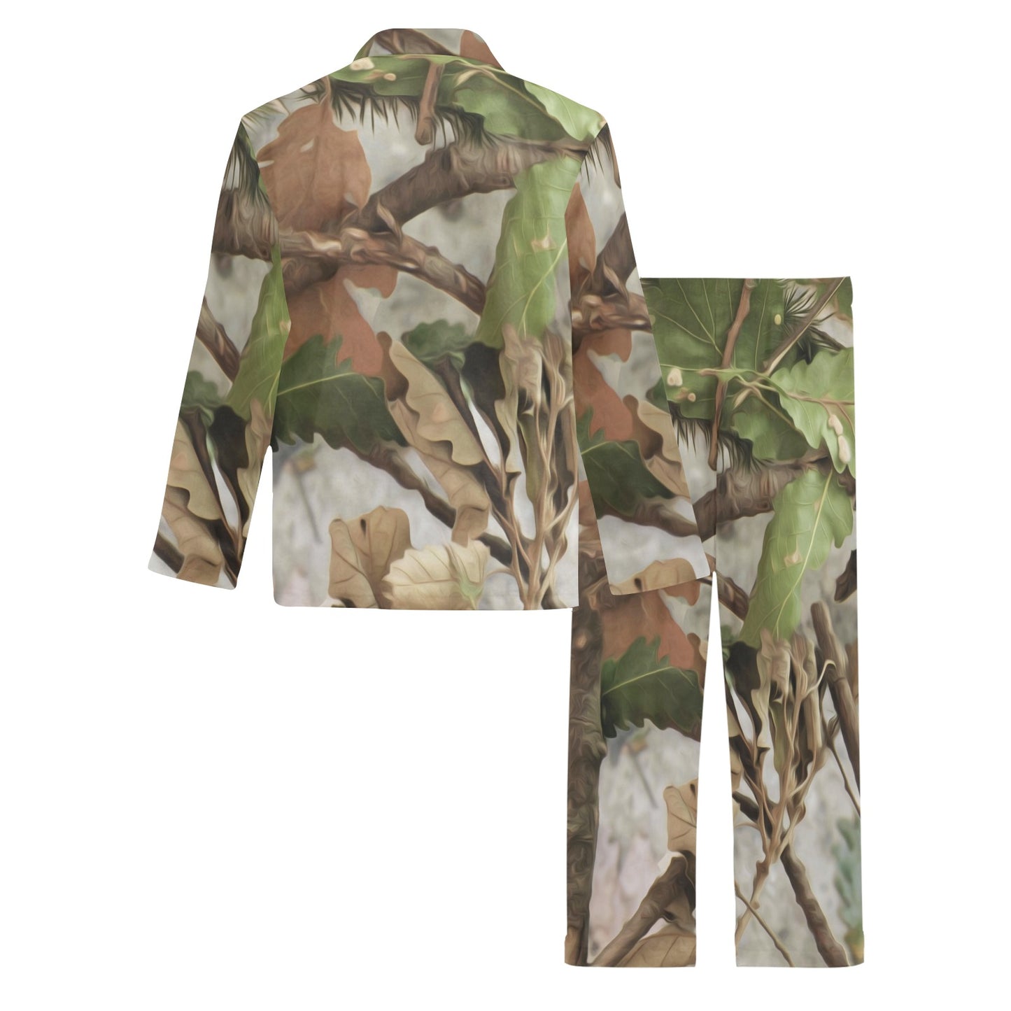 Camo Realistic Tree Forest Print Men's Long Pajama Set