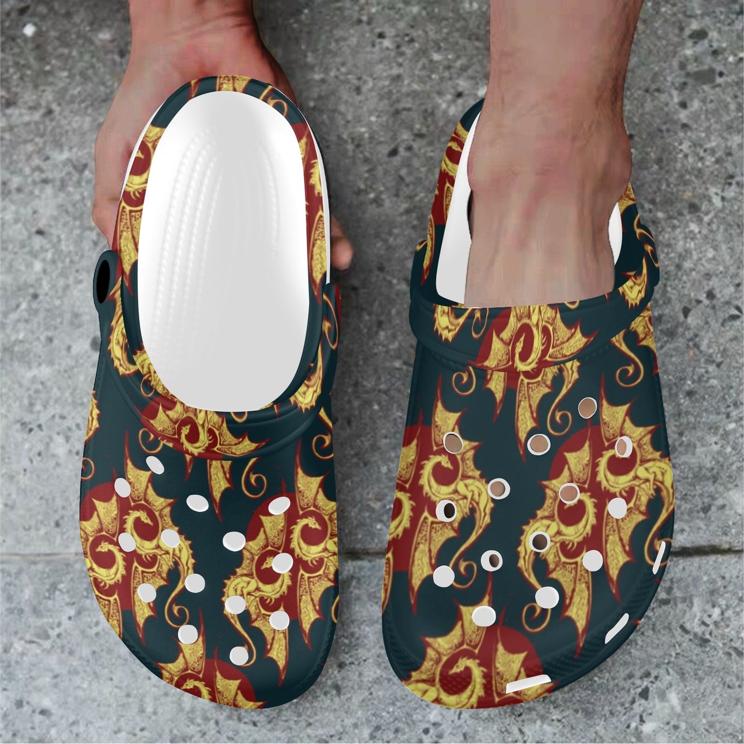 Dragons Gold Design Pattern Unisex Clogs Shoes