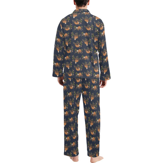 Sloth flower Design Themed Print Men's Long Pajama Set