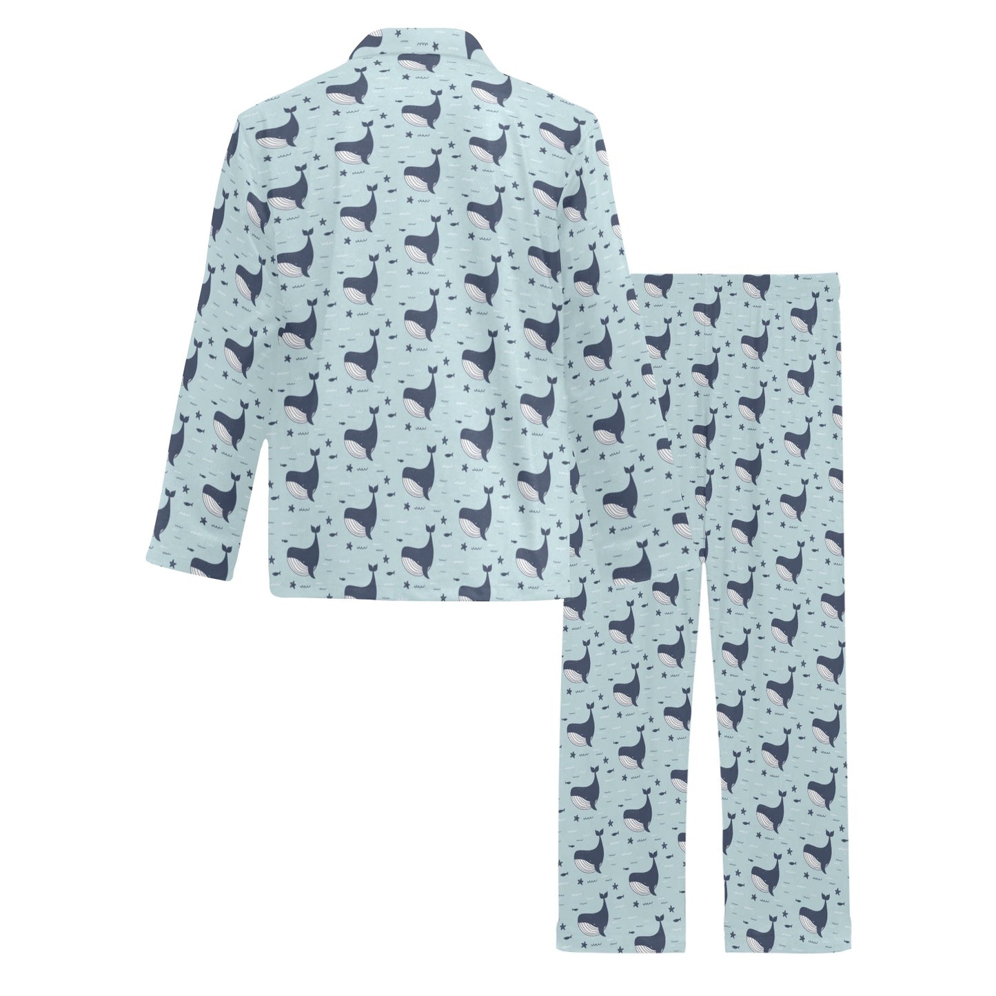 Whale Cute Design Themed Print Men's Long Pajama Set