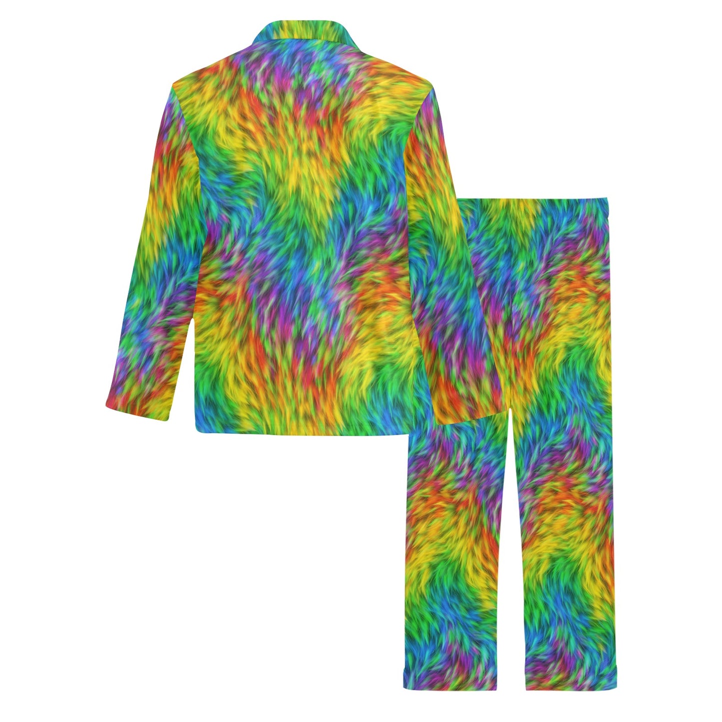 Rainbow Fur Design Print Men's Long Pajama Set