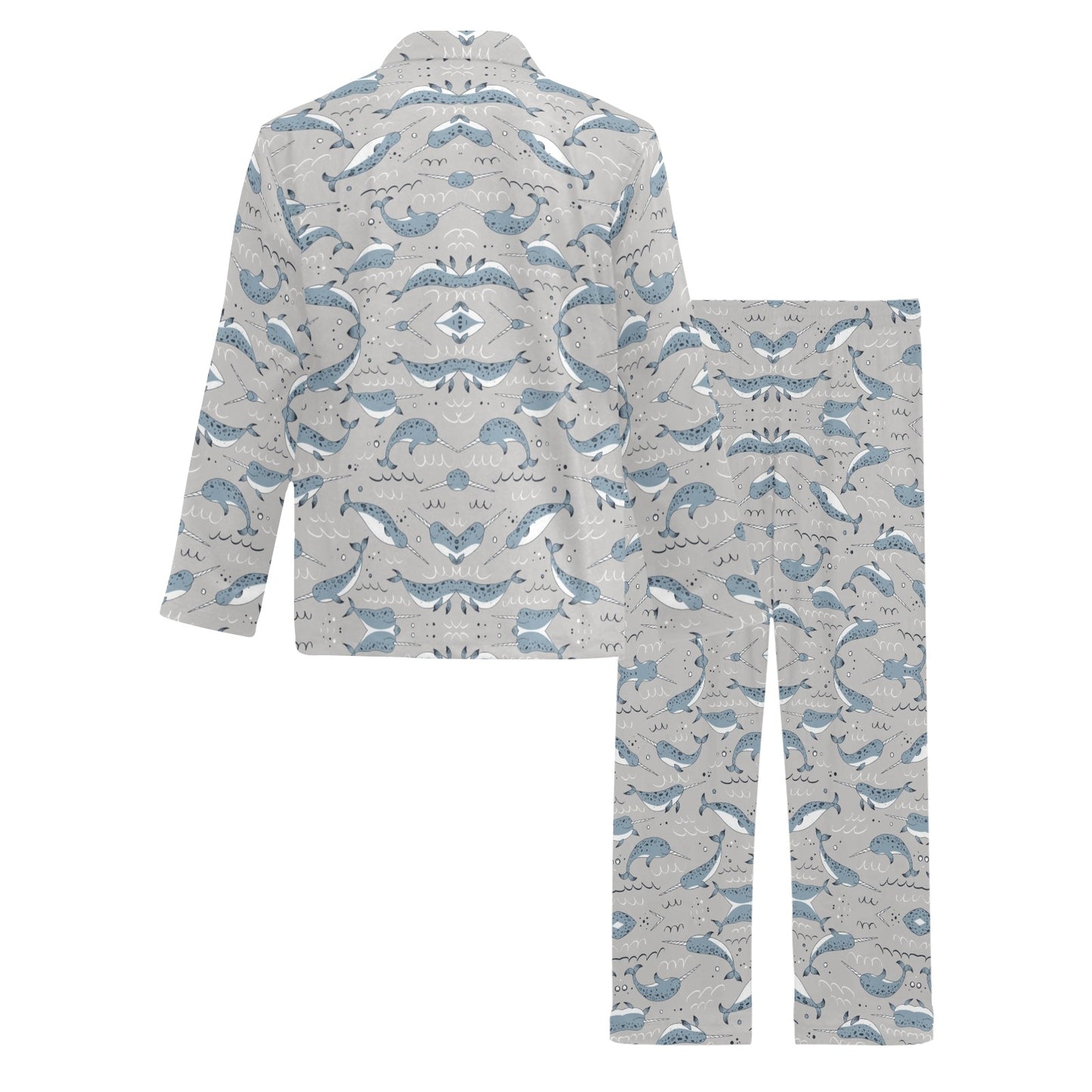 Narwhal Pattern Print Men's Long Pajama Set