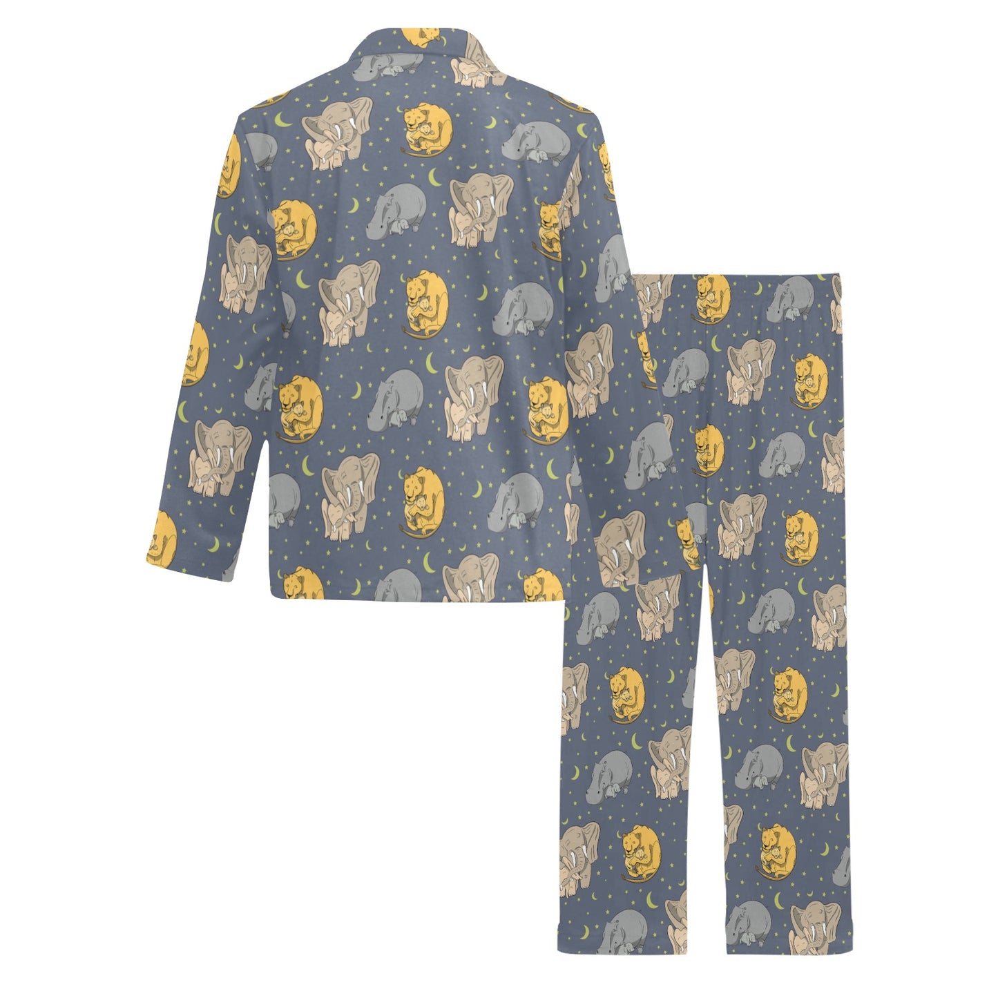 Safari Elephant Lion Print Design LKS303 Men's Long Pajama Set