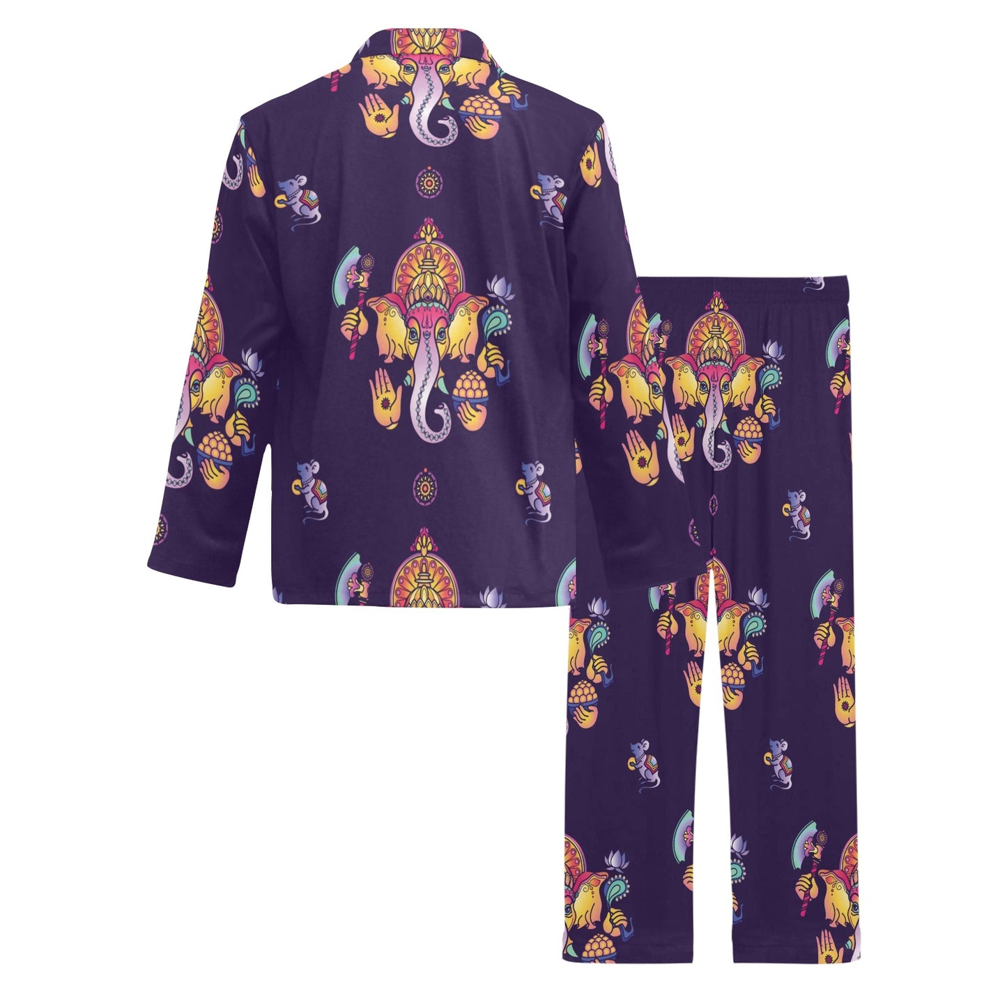 Ganesha Pattern Print Design 04 Men's Long Pajama Set