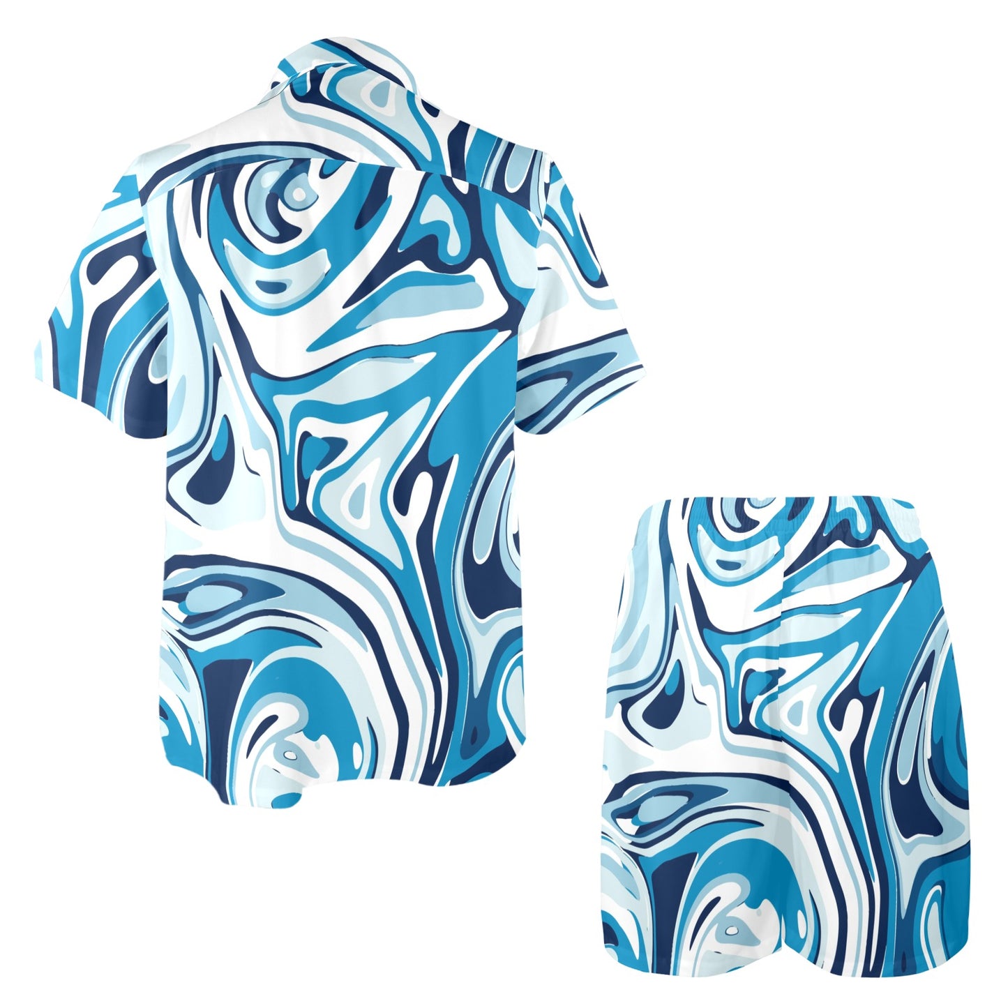 Liquid Pattern Print Design 05 Men's Beach Shirt and Shorts Set