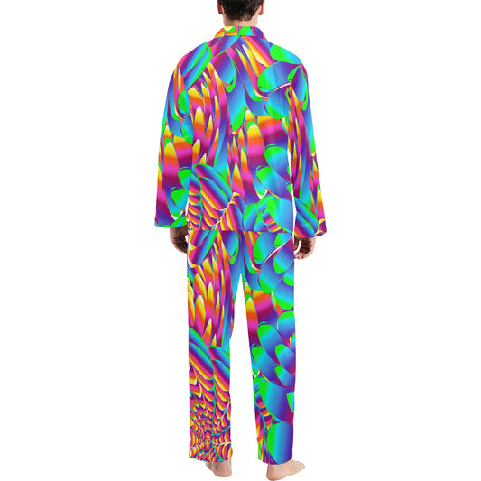 Psychedelic Trippy Pattern Men's Long Pajama Set