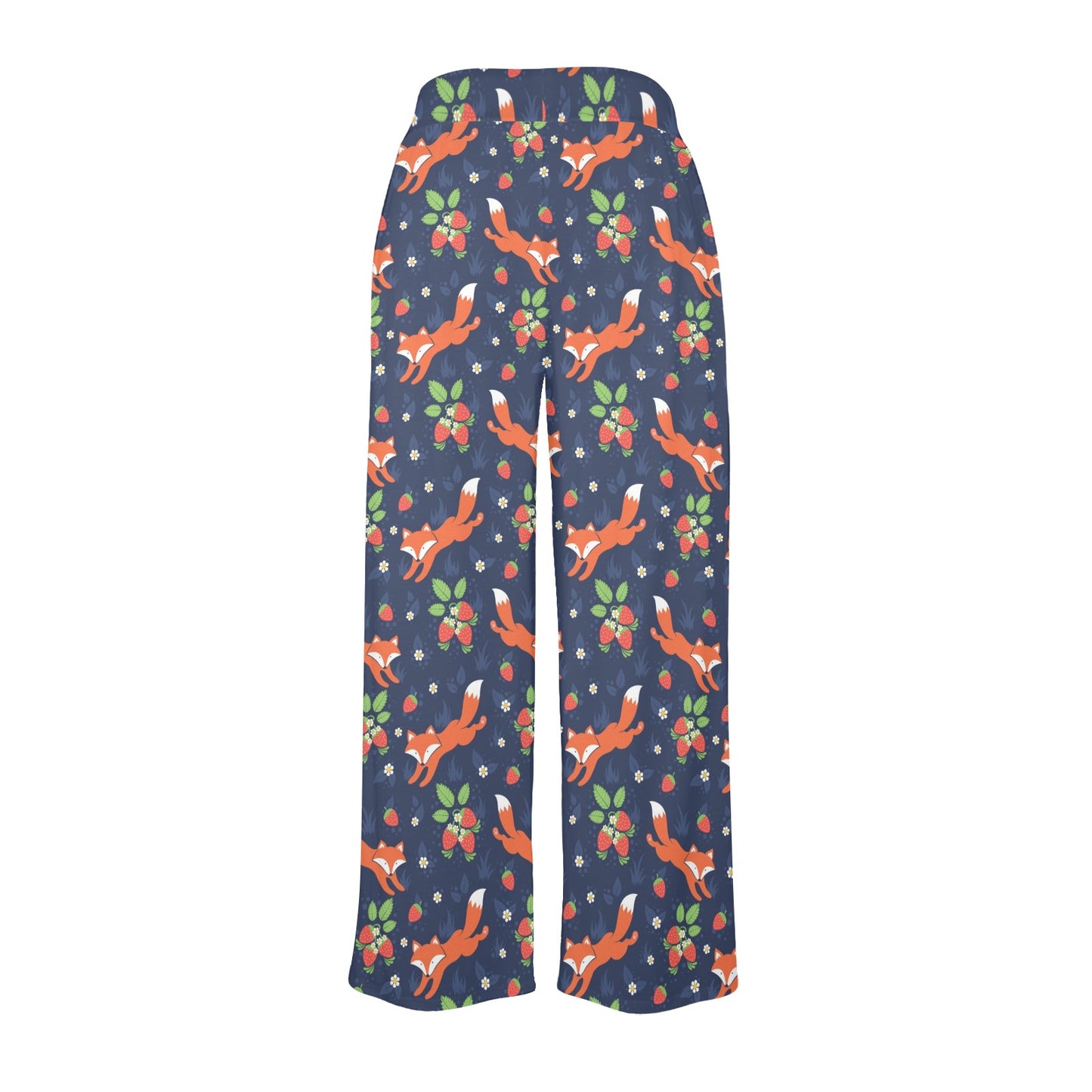 Fox Strawberry Print Pattern Women's Wide Leg Lounge Pants