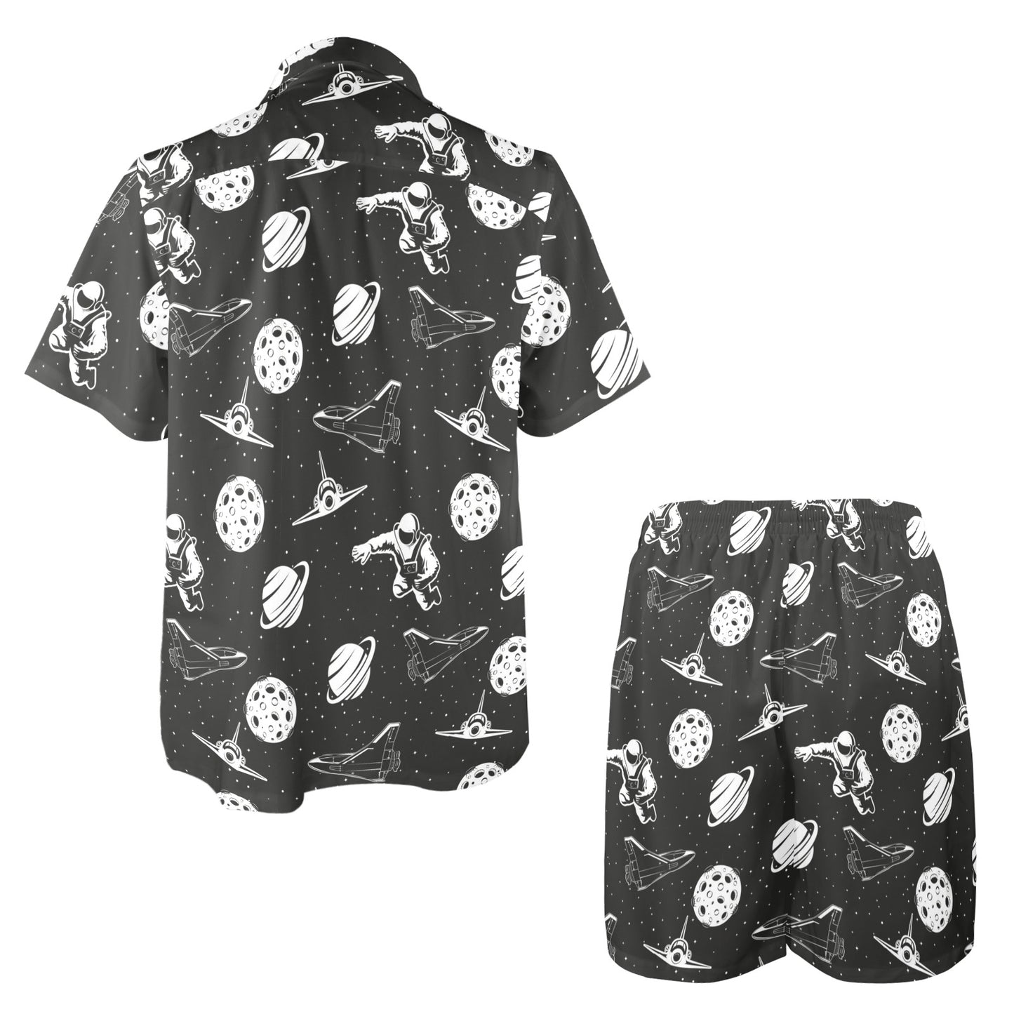 Space Astronauts Print Men's Beach Shirt and Shorts Set