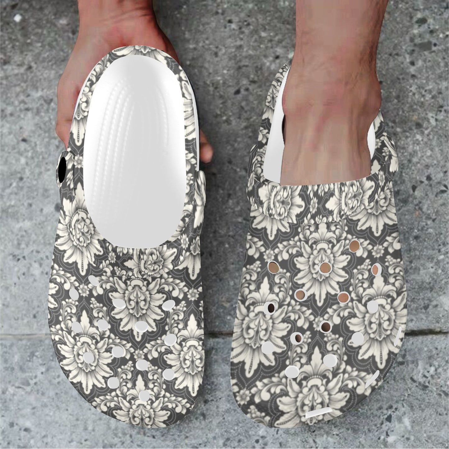 Damask Elegant Print Pattern Unisex Clogs Shoes