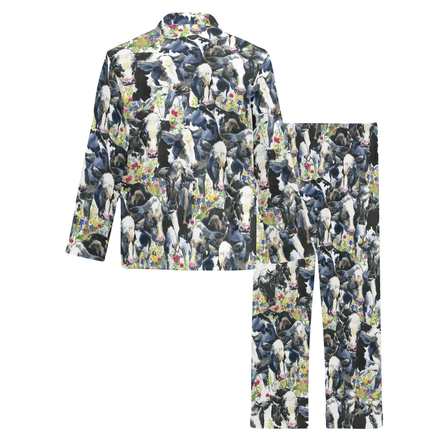 Cow Watercolor Print Pattern Men's Long Pajama Set