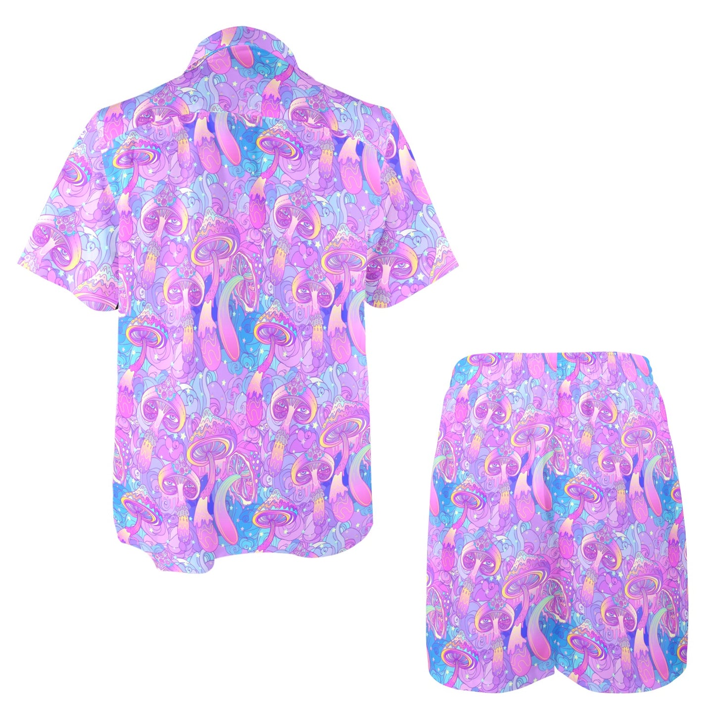 Psychedelic Trippy Mushroom Print Men's Beach Shirt and Shorts Set