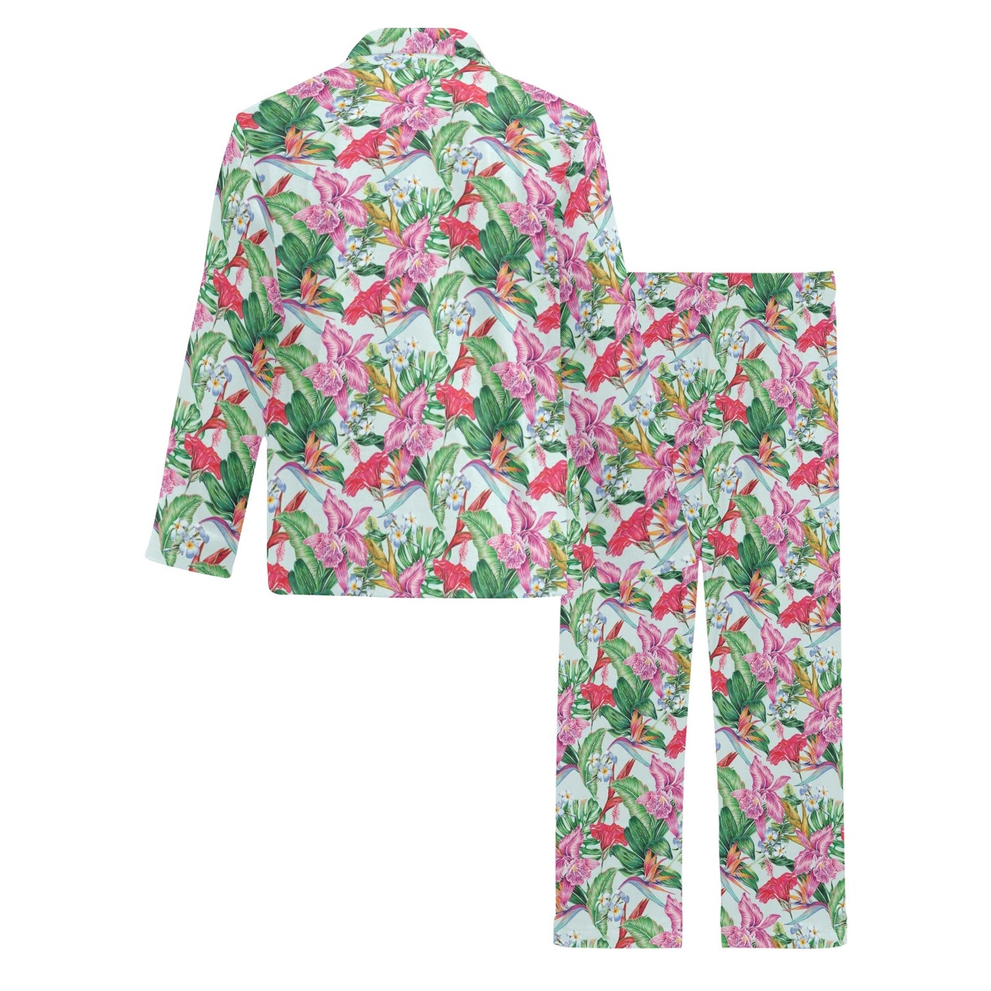 Tropical Flower Print Design LKS304 Men's Long Pajama Set
