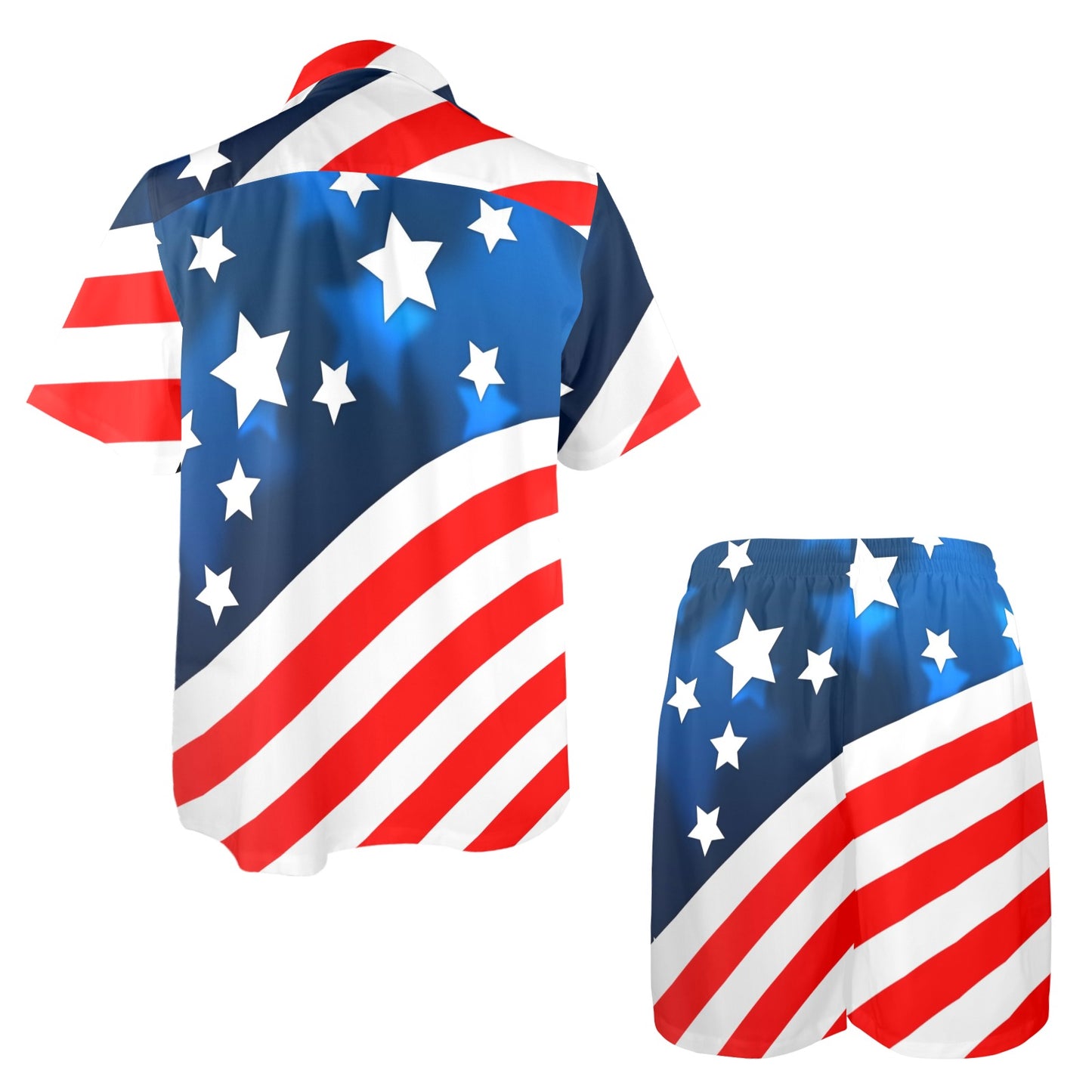 American flag Style Men's Beach Shirt and Shorts Set
