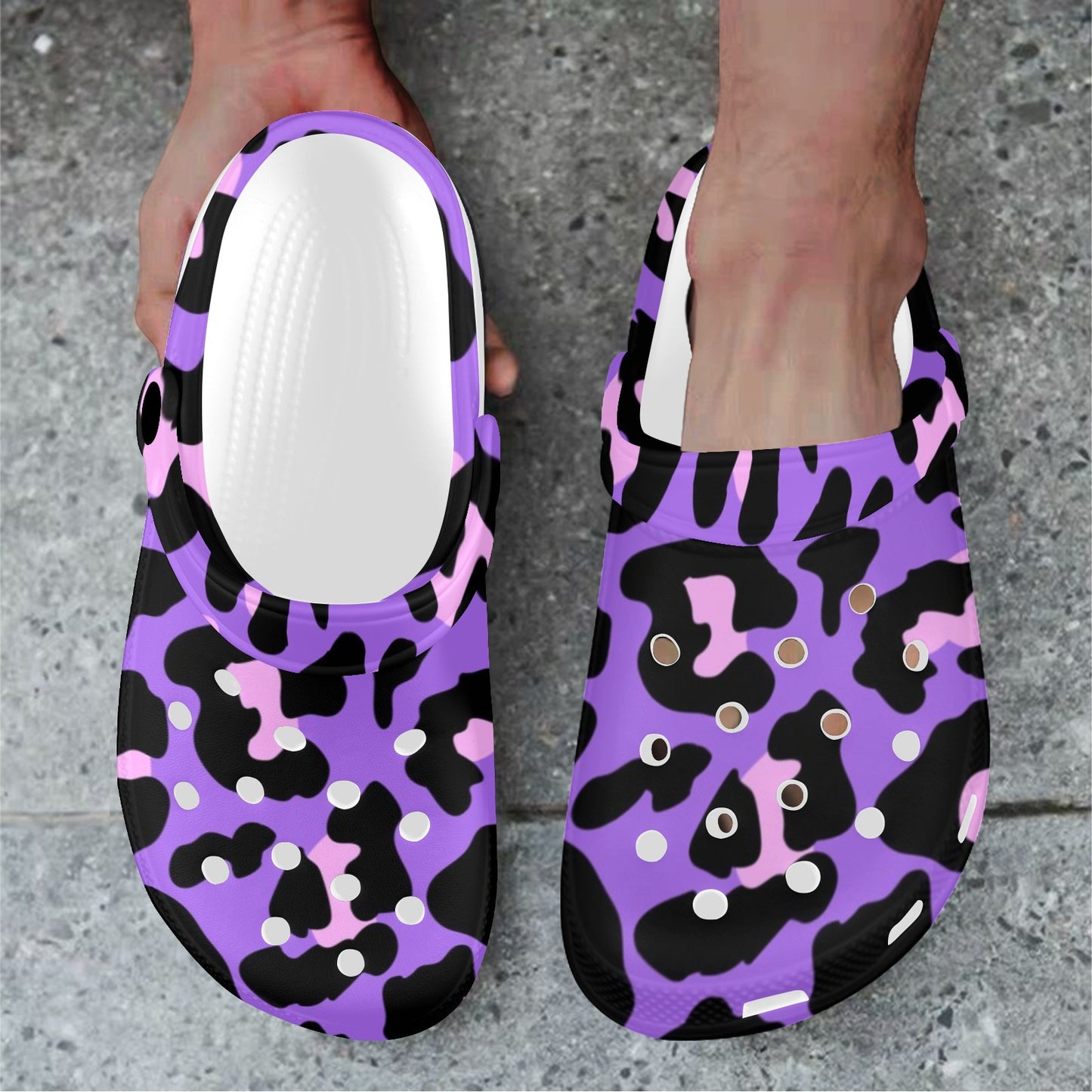 Cheetah Purple Neon Print Pattern Unisex Clogs Shoes