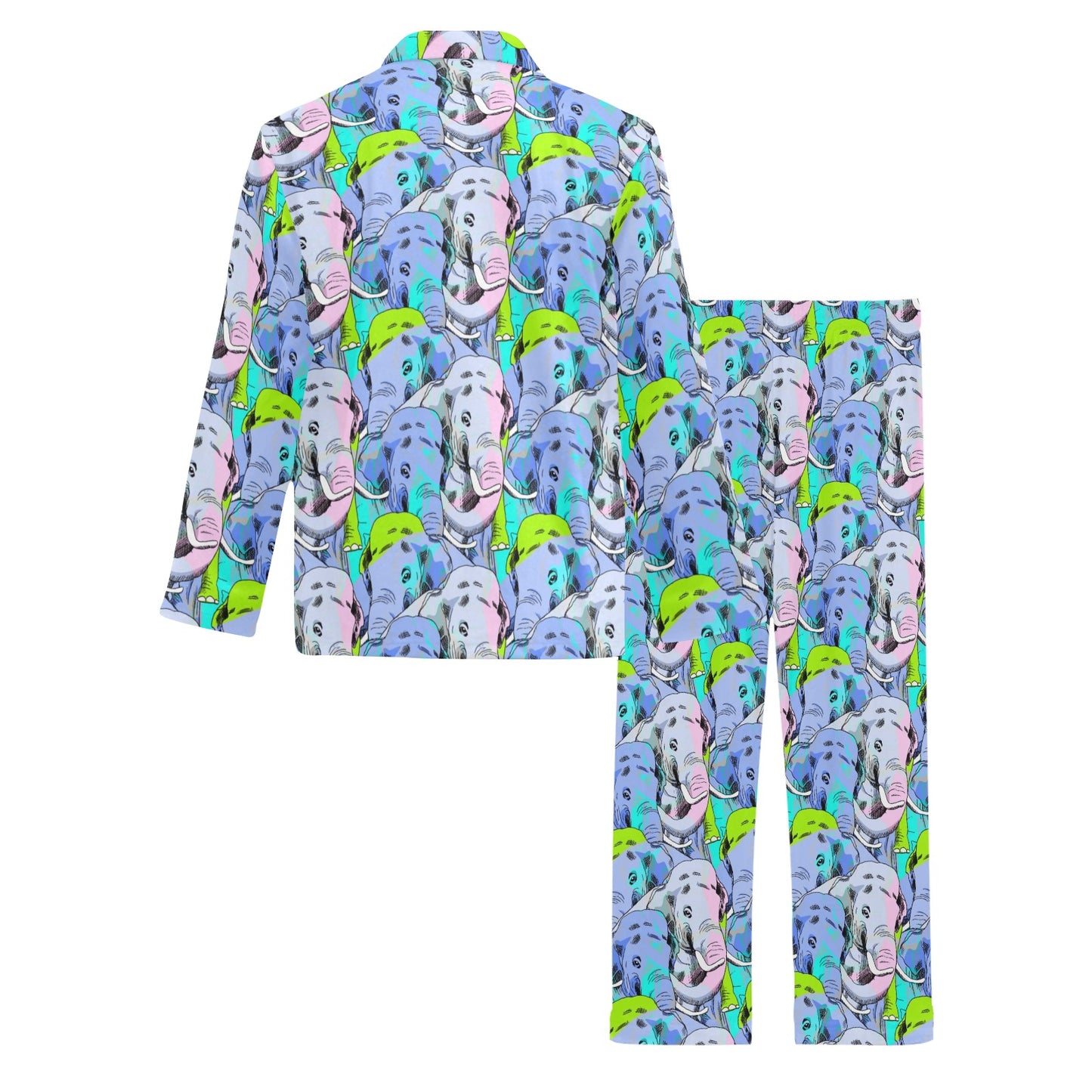 Elephant Art color Print Pattern Men's Long Pajama Set