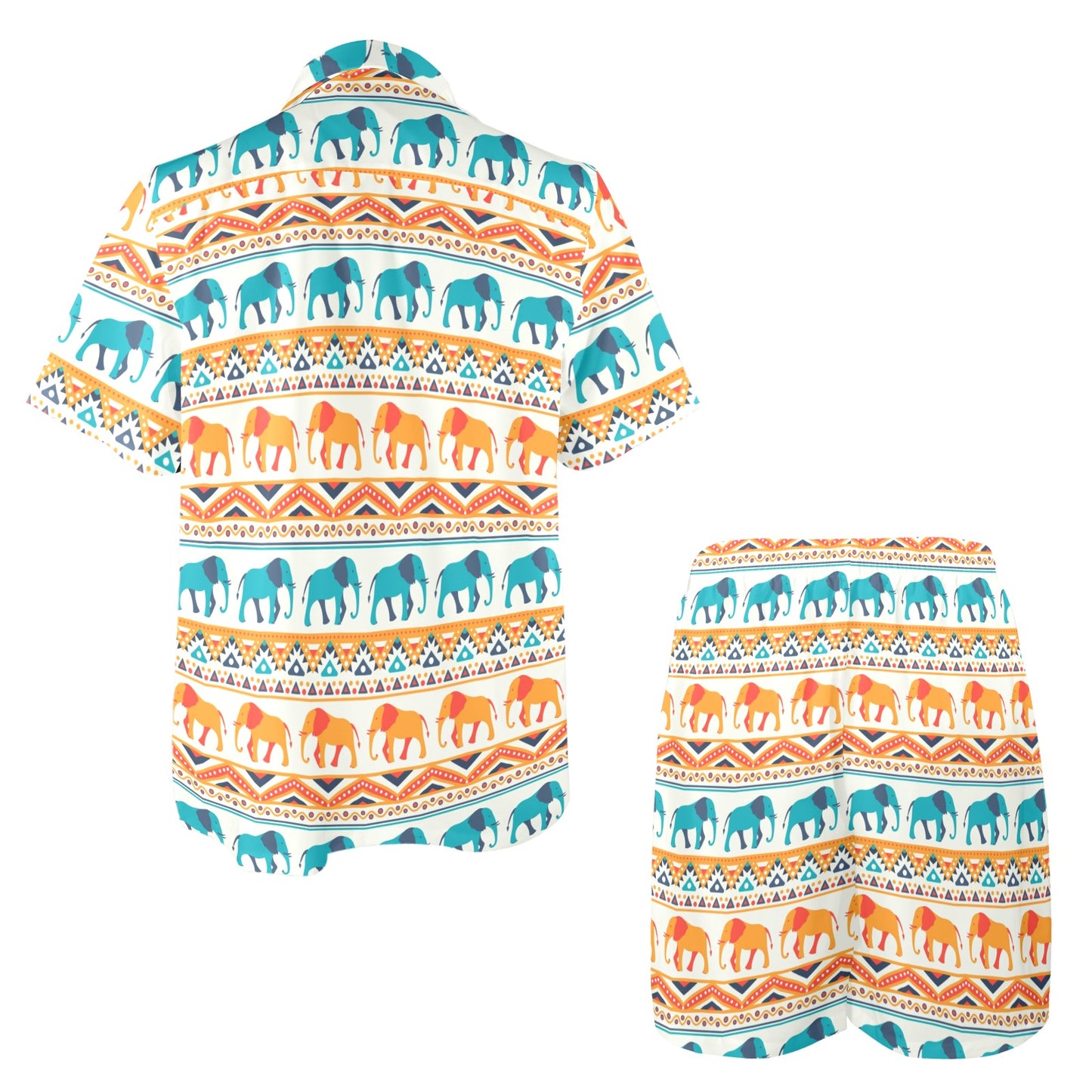 Elephant Aztec Ethnic Print Pattern Men's Beach Shirt and Shorts Set