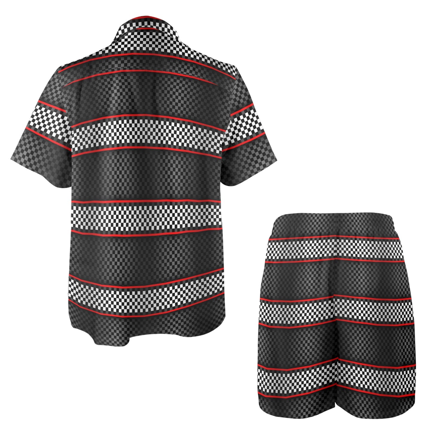 Checkered Flag Red Line Style Men's Beach Shirt and Shorts Set