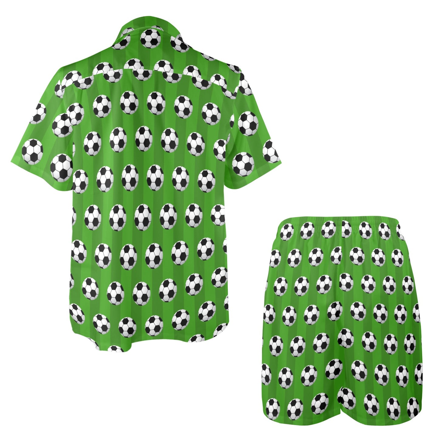 Soccer Ball Green Backgrpund Print Men's Beach Shirt and Shorts Set