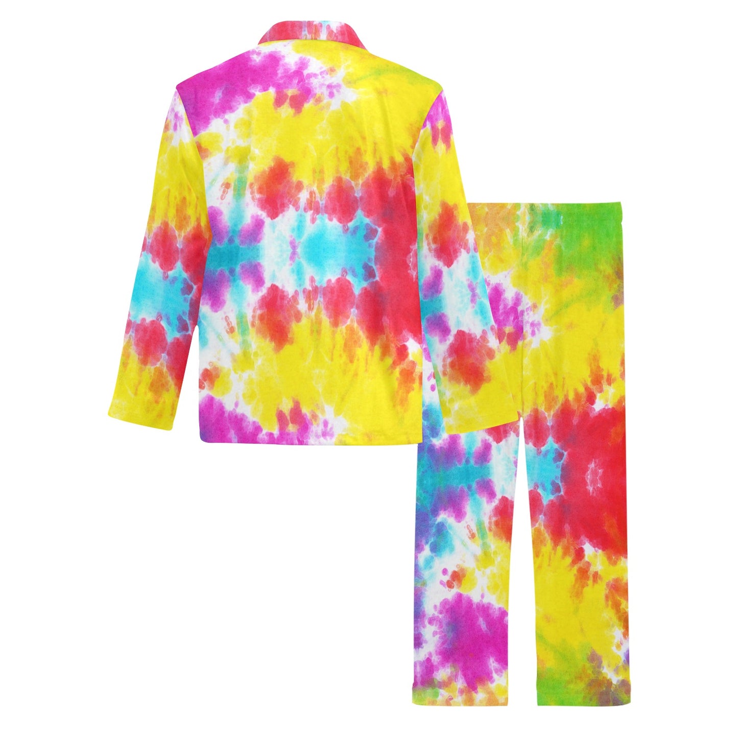 Tie Dye Rainbow Themed Print Men's Long Pajama Set