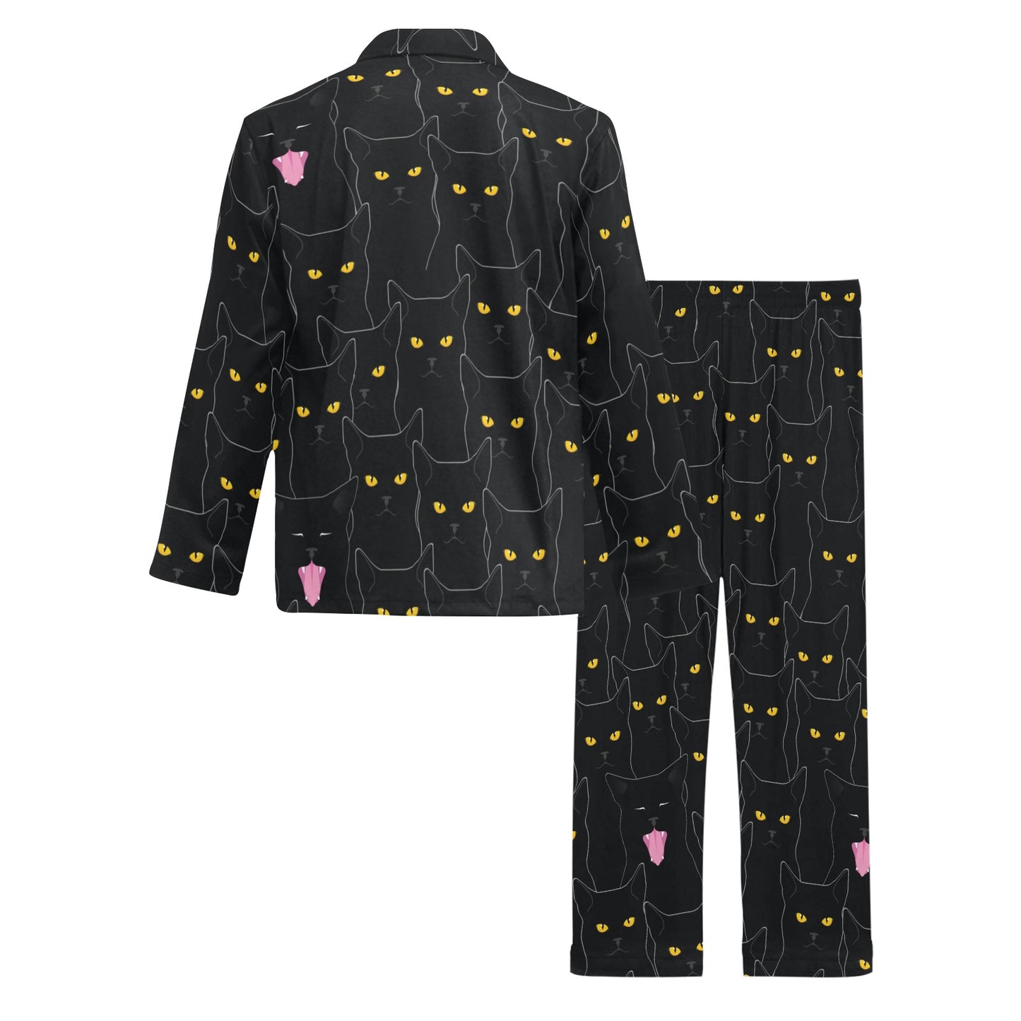 Black Cat Yellow Eyes Print Pattern Men's Long Pajama Set