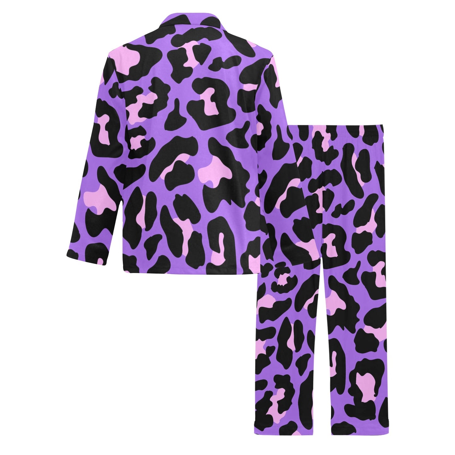 Cheetah Purple Neon Print Pattern Men's Long Pajama Set