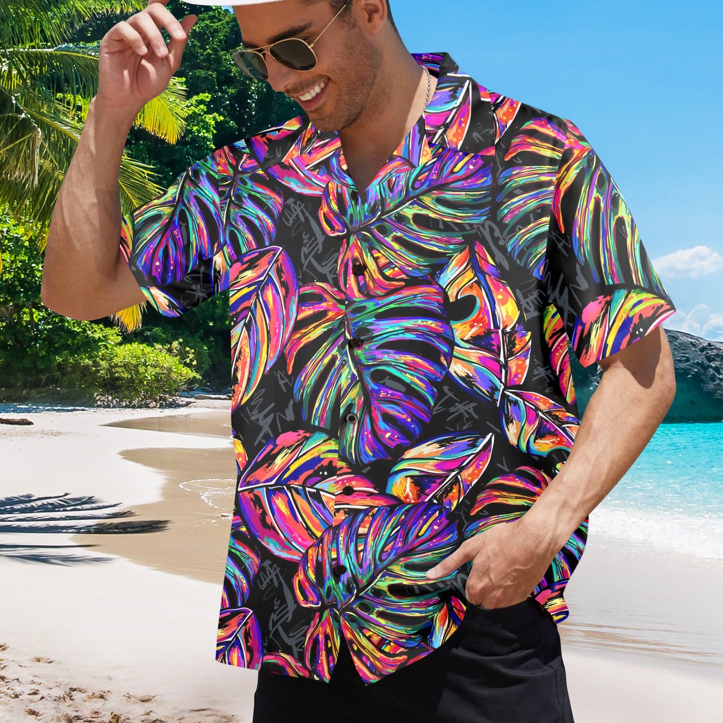 Neon Color Tropical Palm Leaves Men's Hawaiian Shirt