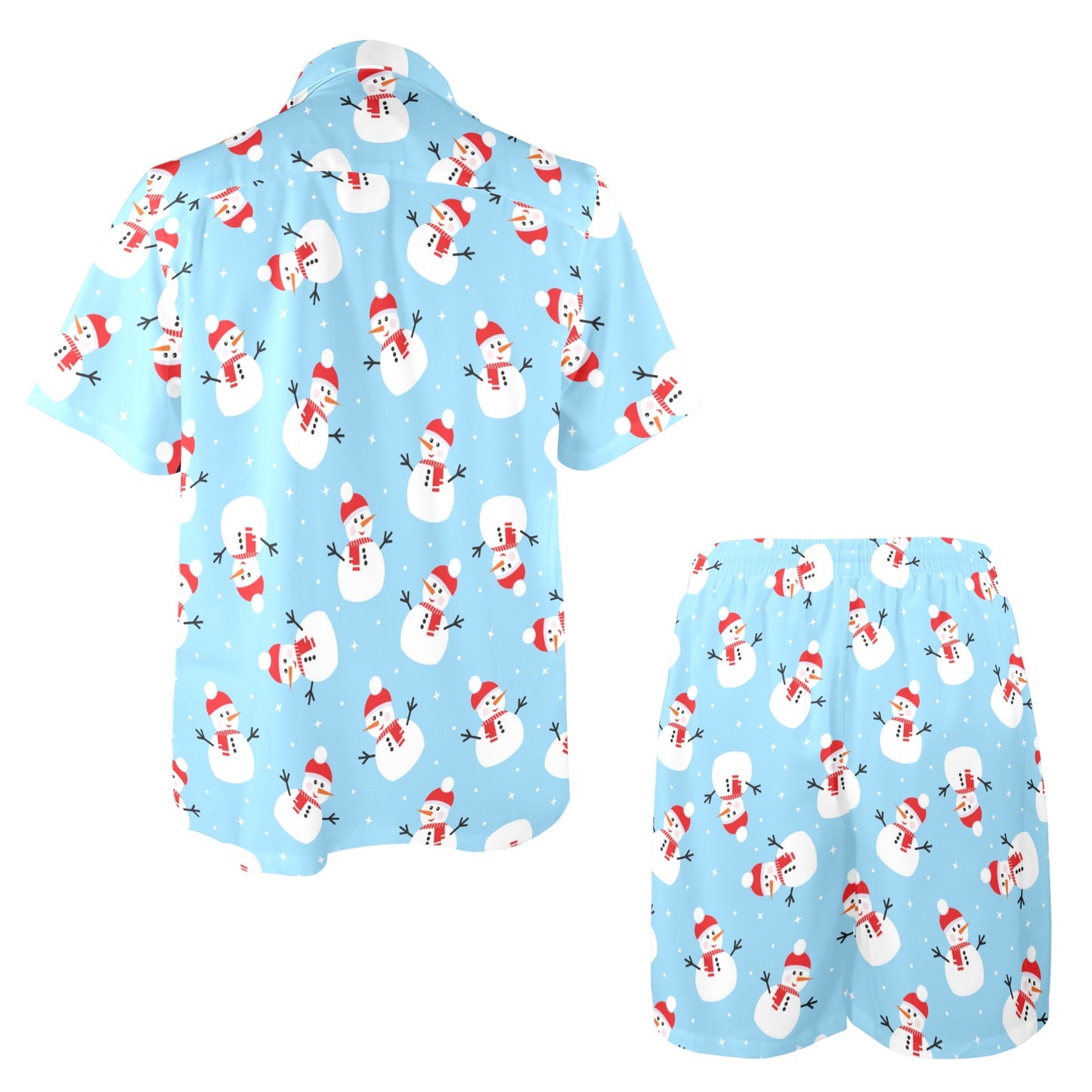 Snowman Print Design LKS305 Men's Beach Shirt and Shorts Set