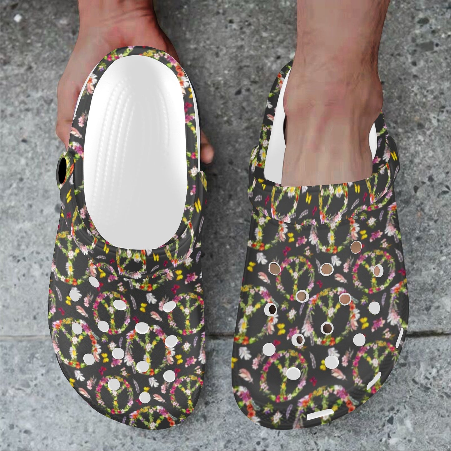 Peace Sign flowers Design Print Unisex Clogs Shoes