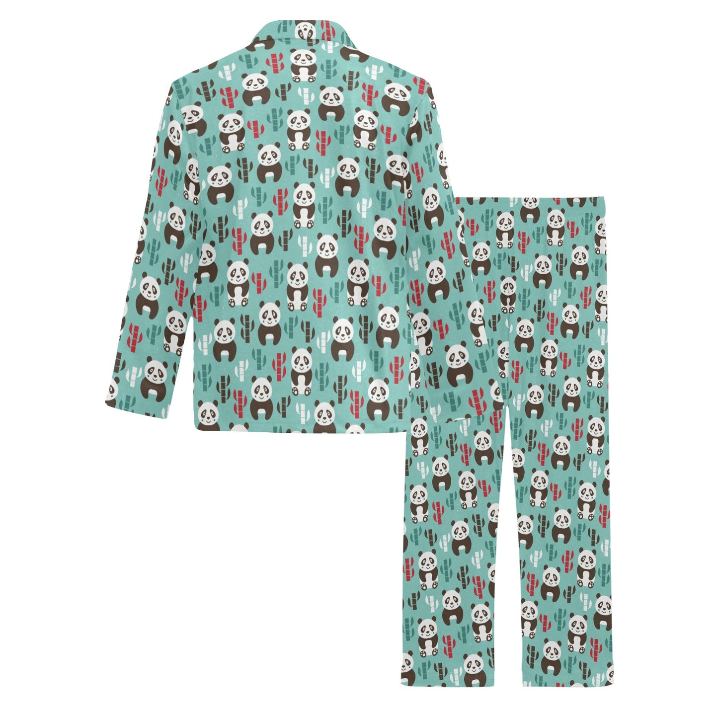 Panda Bear Cute Themed Print Men's Long Pajama Set