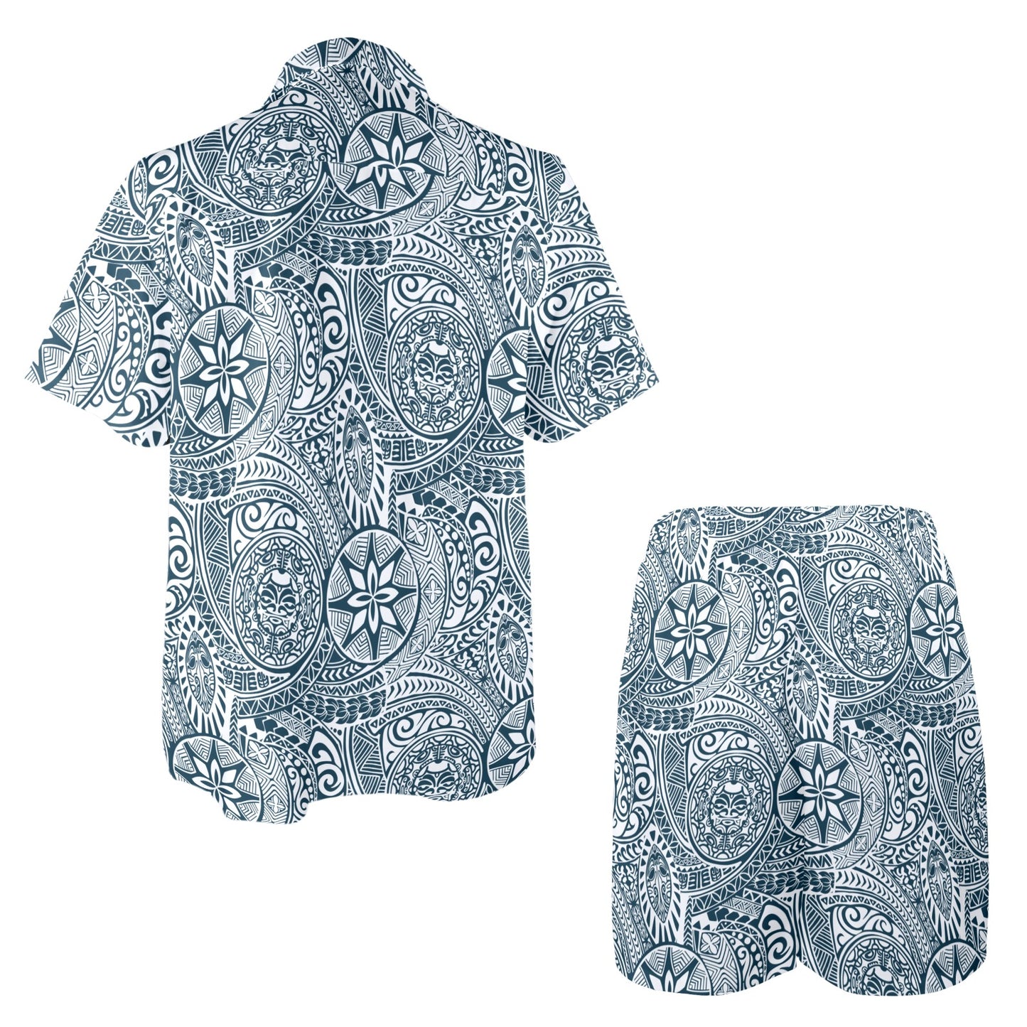 Samoan Pattern Print Design LKS306 Men's Beach Shirt and Shorts Set