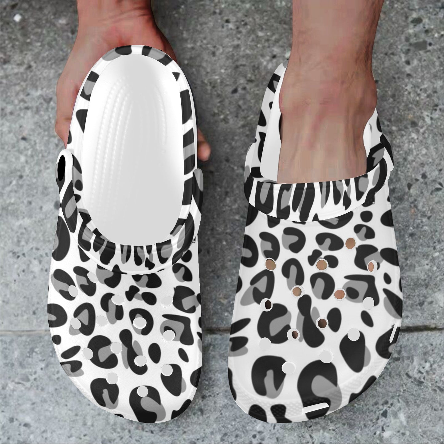 Snow Leopard Skin Print Unisex Clogs Shoes