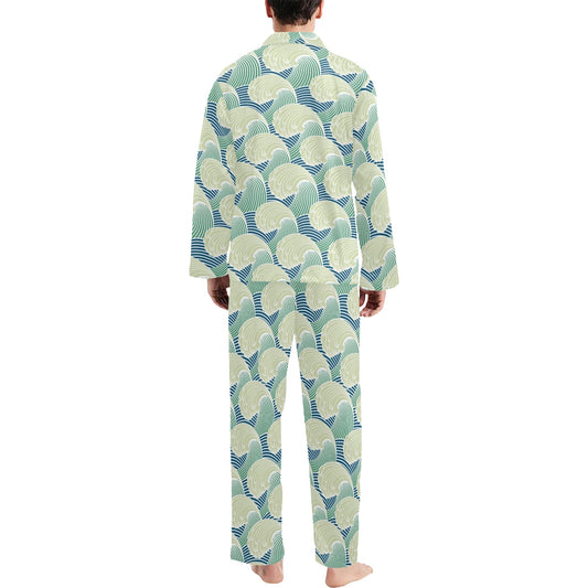 Wave Japan Style Print Design LKS302 Men's Long Pajama Set