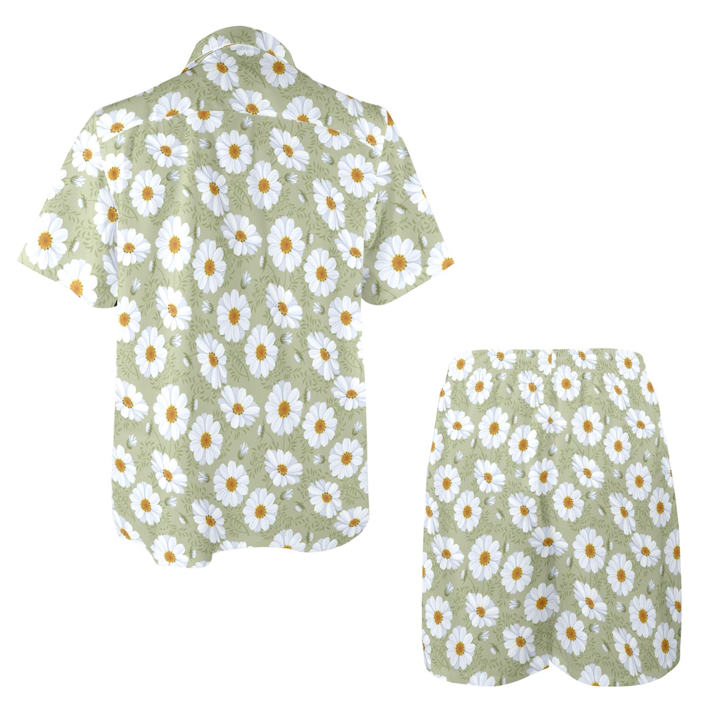Daisy Yellow Print Pattern Men's Beach Shirt and Shorts Set