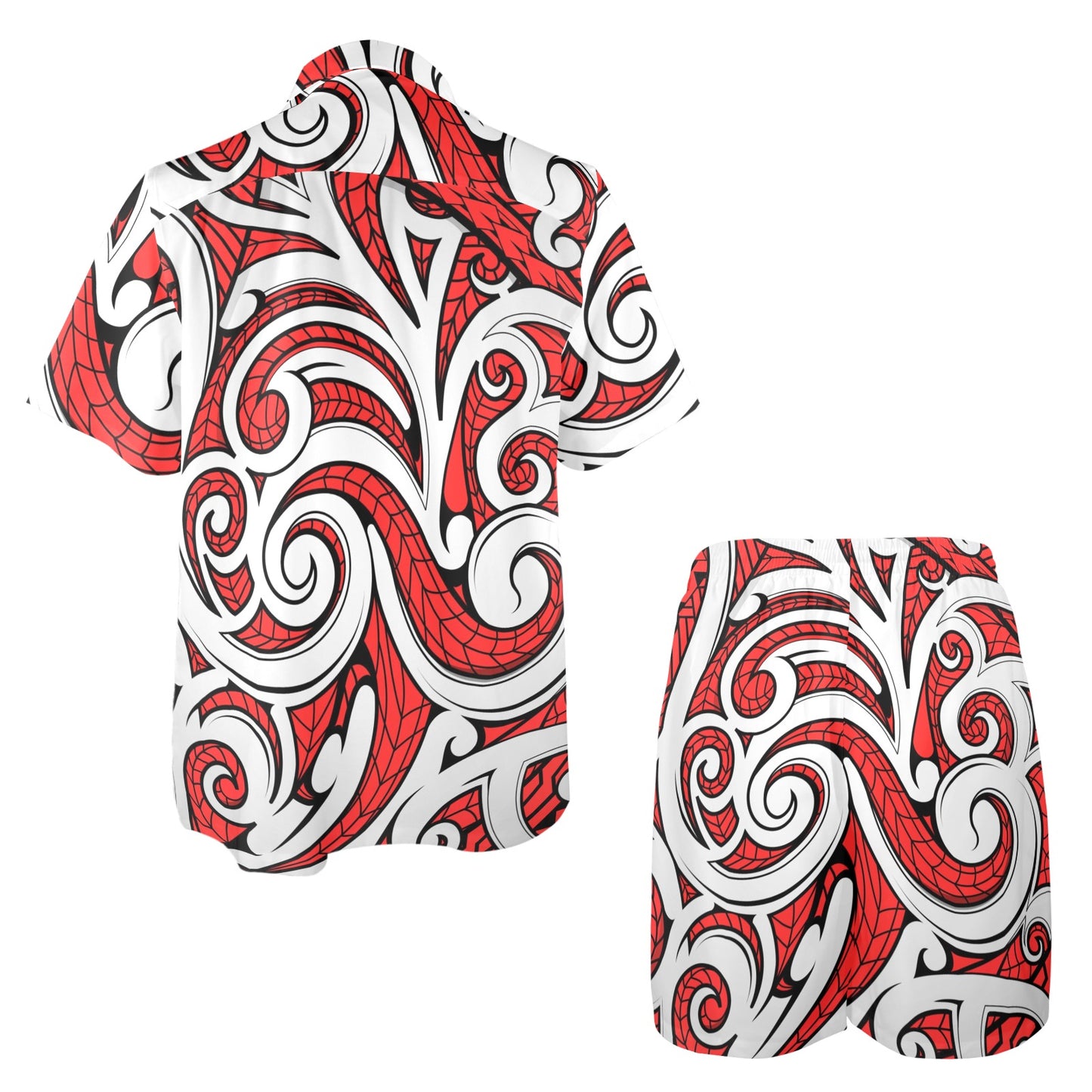 Maori Polynesian Themed Design Print Men's Beach Shirt and Shorts Set