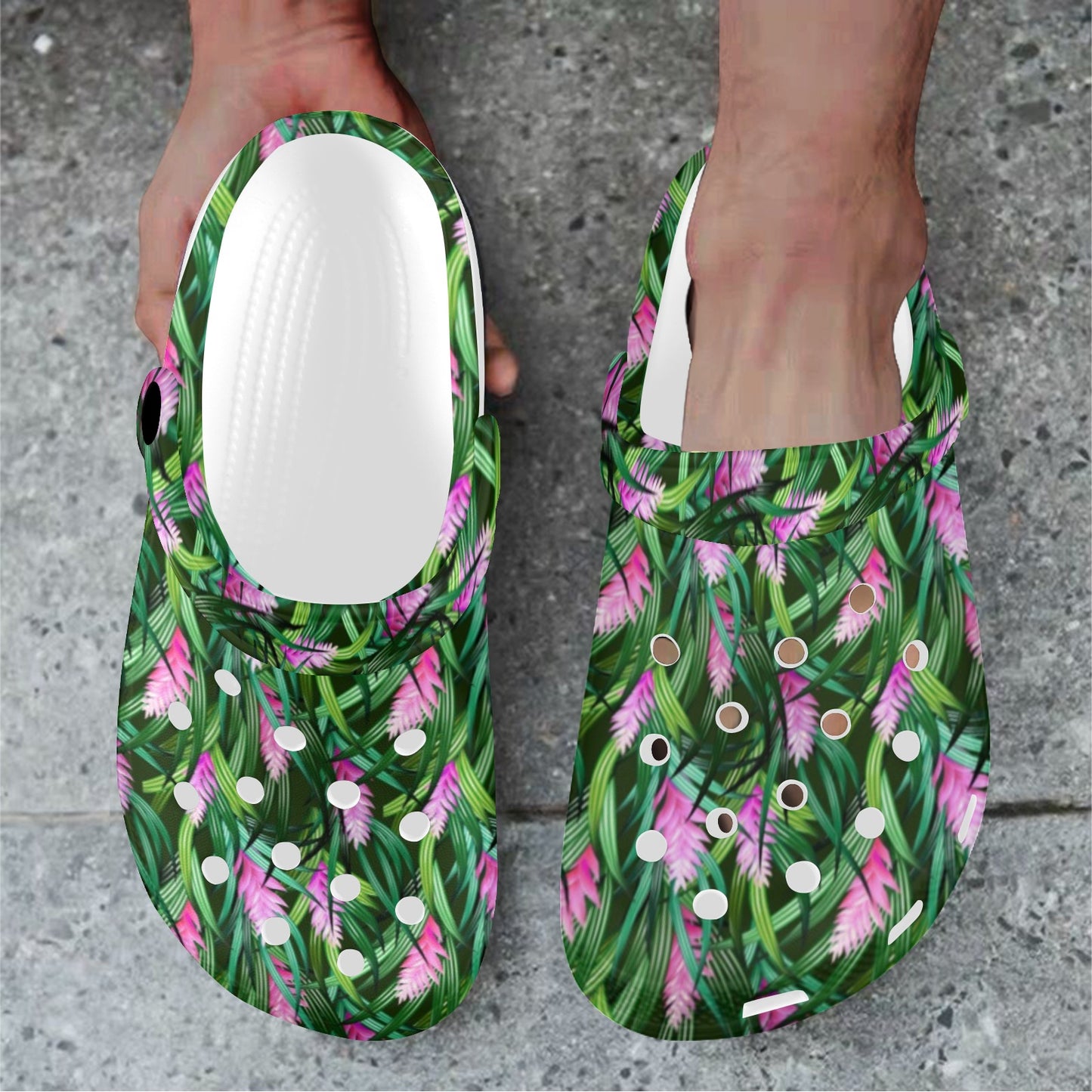 Tropical Folower Pink Heliconia Print Unisex Clogs Shoes