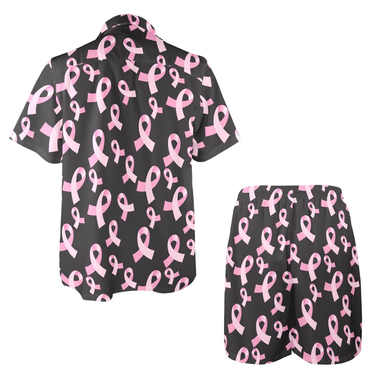 Breast Cancer Awareness Design Men's Beach Shirt and Shorts Set