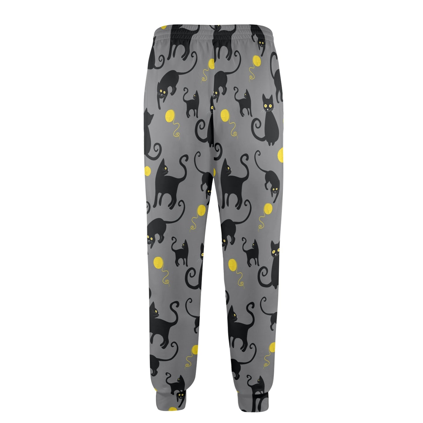 Black Cat Yellow Yarn Print Pattern Men's Casual Track Pants