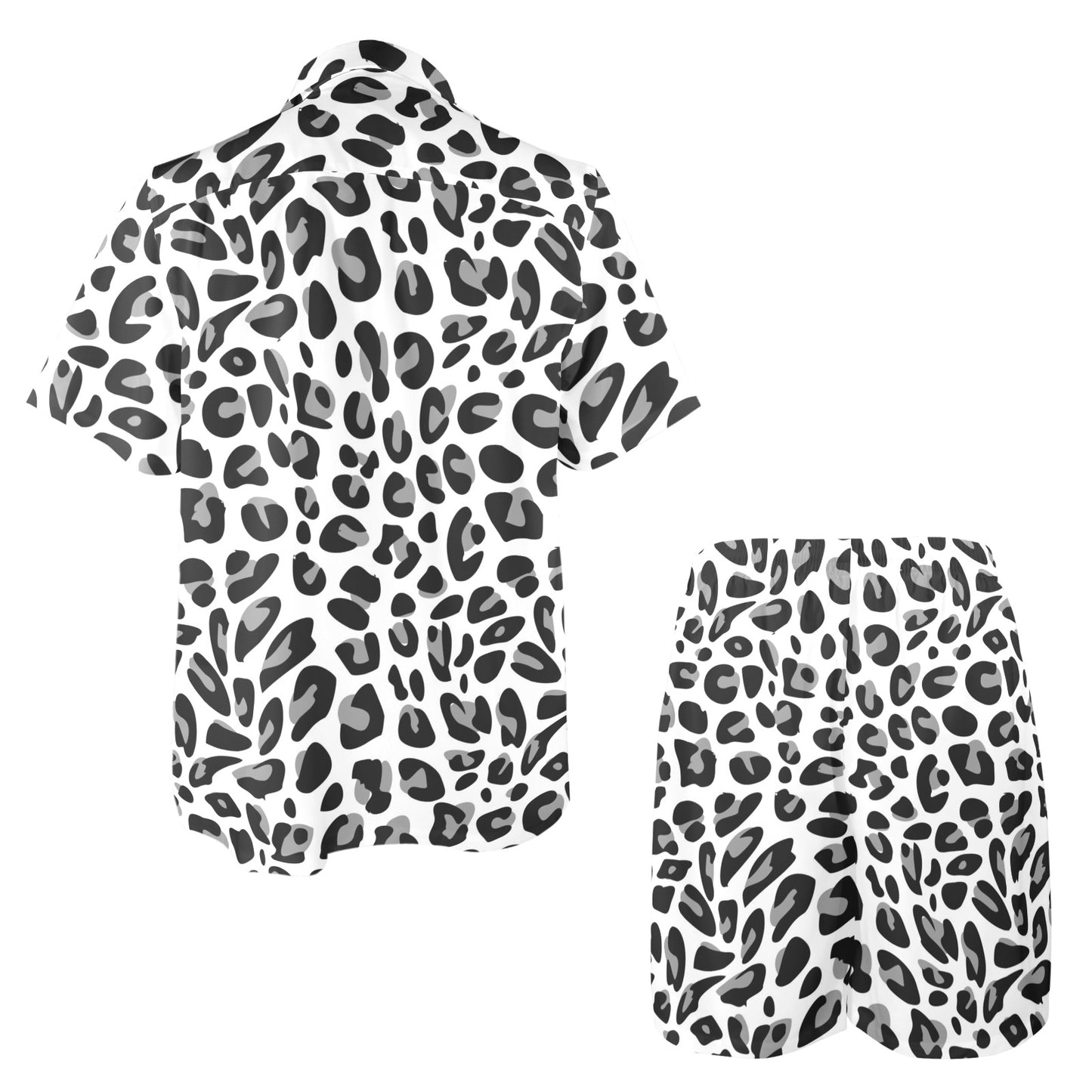 Snow Leopard Skin Print Men's Beach Shirt and Shorts Set