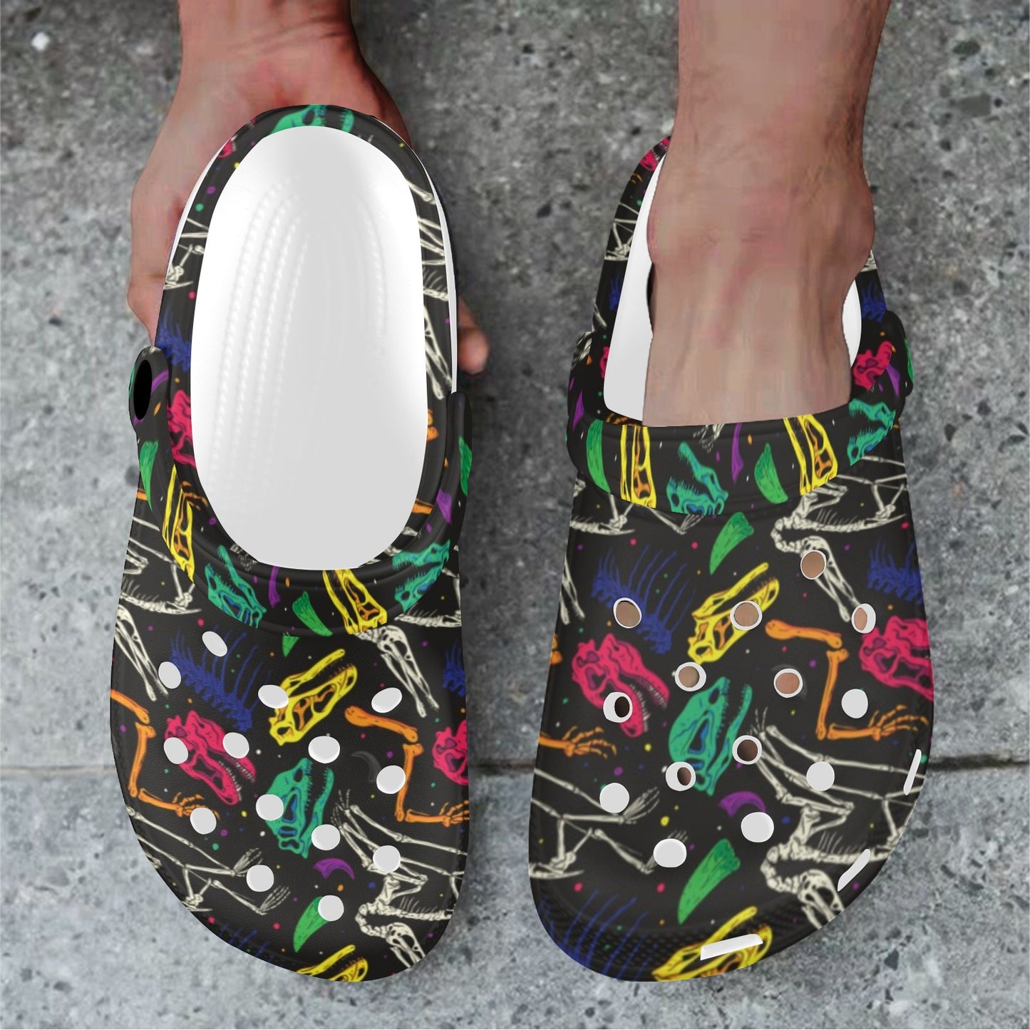 Dinosaur Skull Color Print Pattern Unisex Clogs Shoes