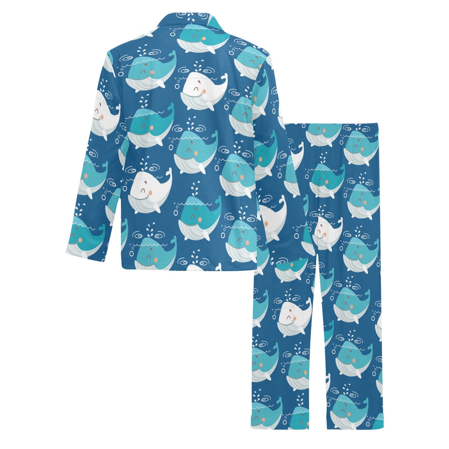 Blue Whale Pattern Print Design 01 Men's Long Pajama Set