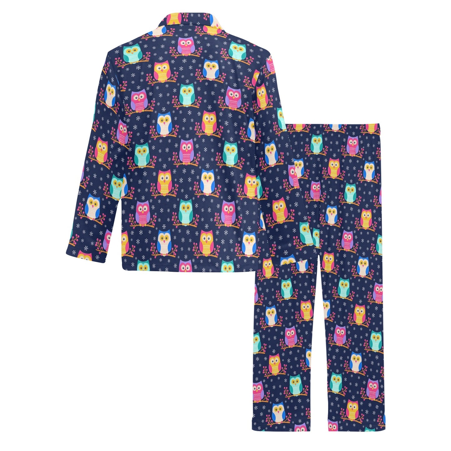 Owl Cute Themed Design Print Men's Long Pajama Set