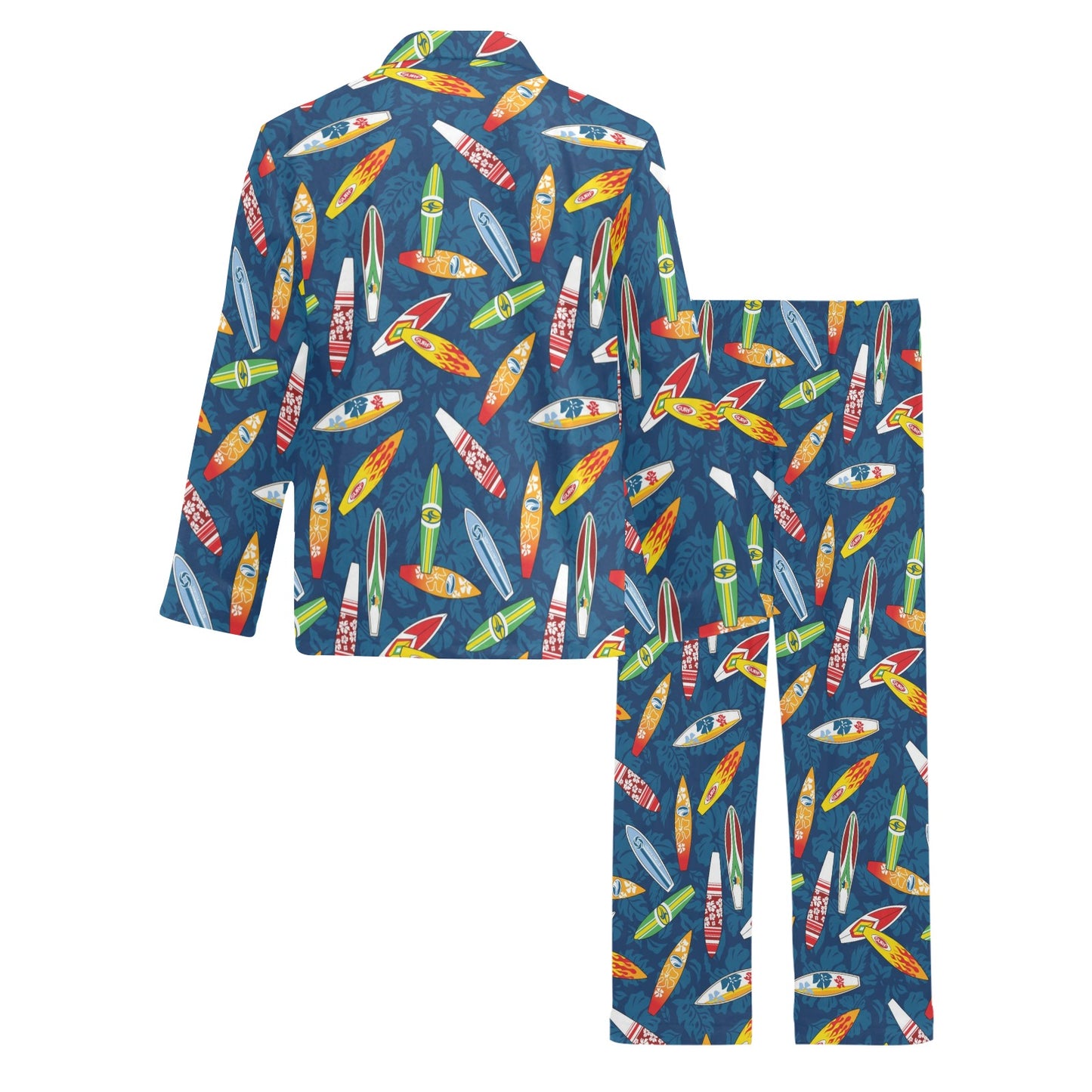 Surfboard Pattern Print Men's Long Pajama Set