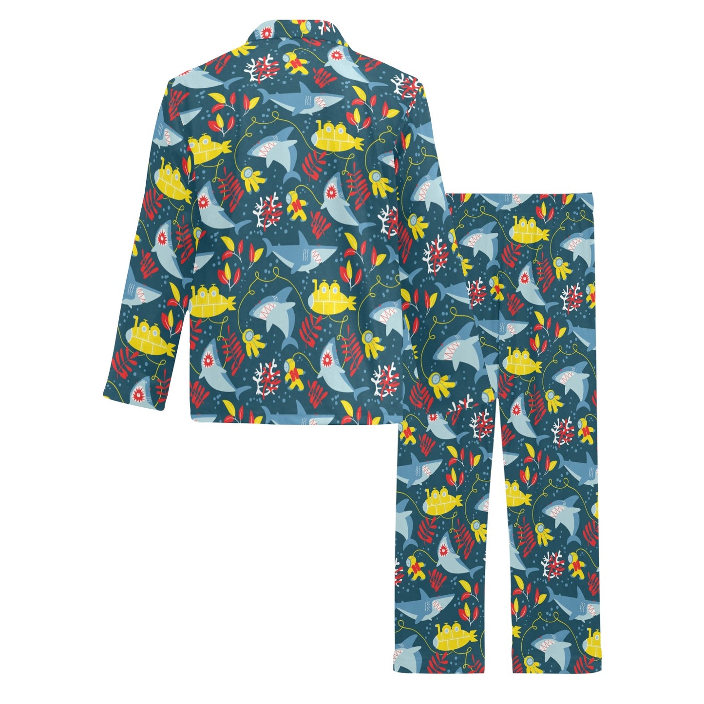 Scuba With Sharks Print Design LKS303 Men's Long Pajama Set