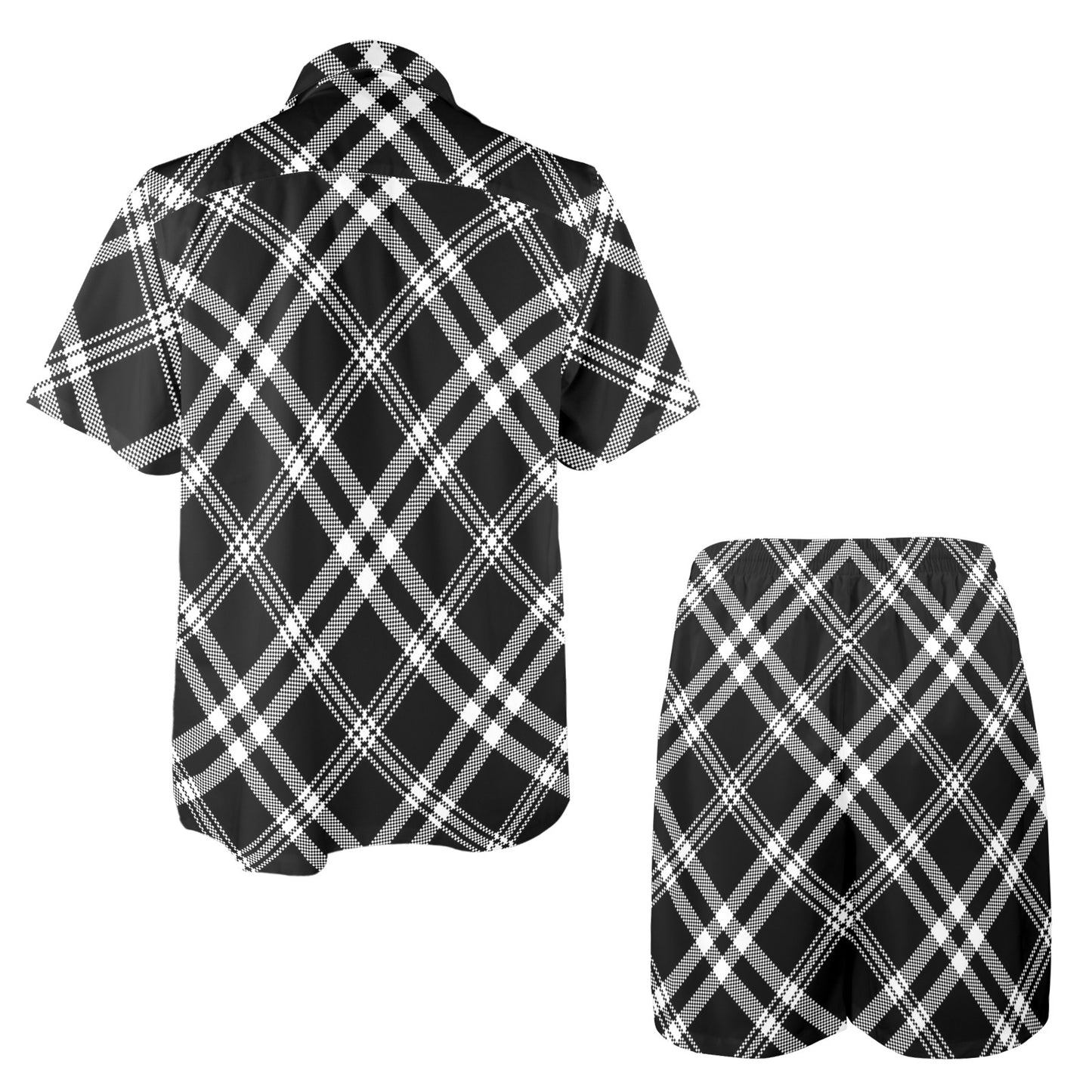 Madras Pattern Print Design 03 Men's Beach Shirt and Shorts Set